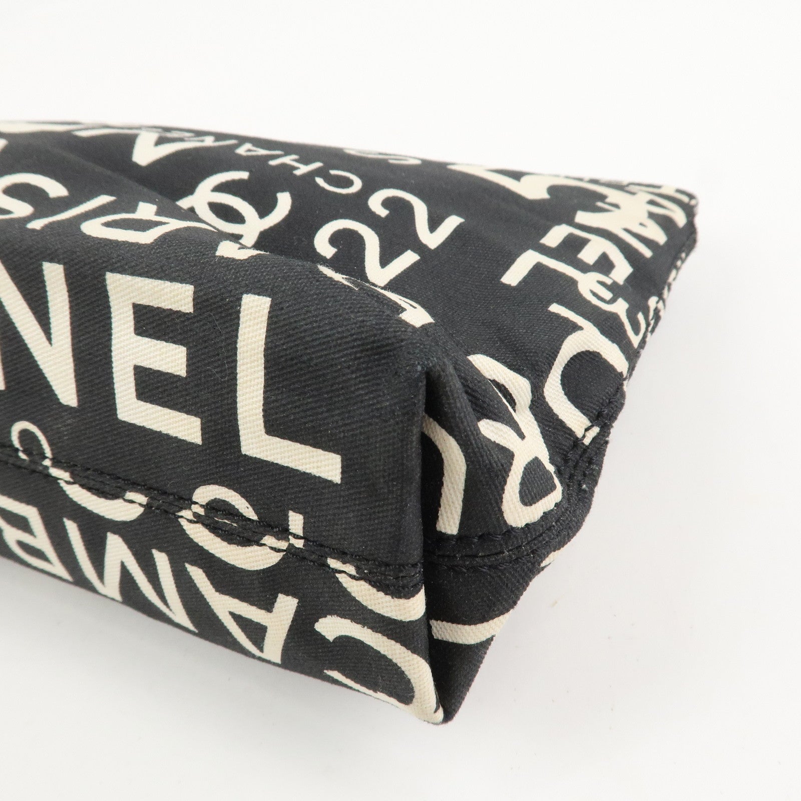 CHANEL By Sea Line Canvas Clutch Bag Cosmetic Pouch Black White