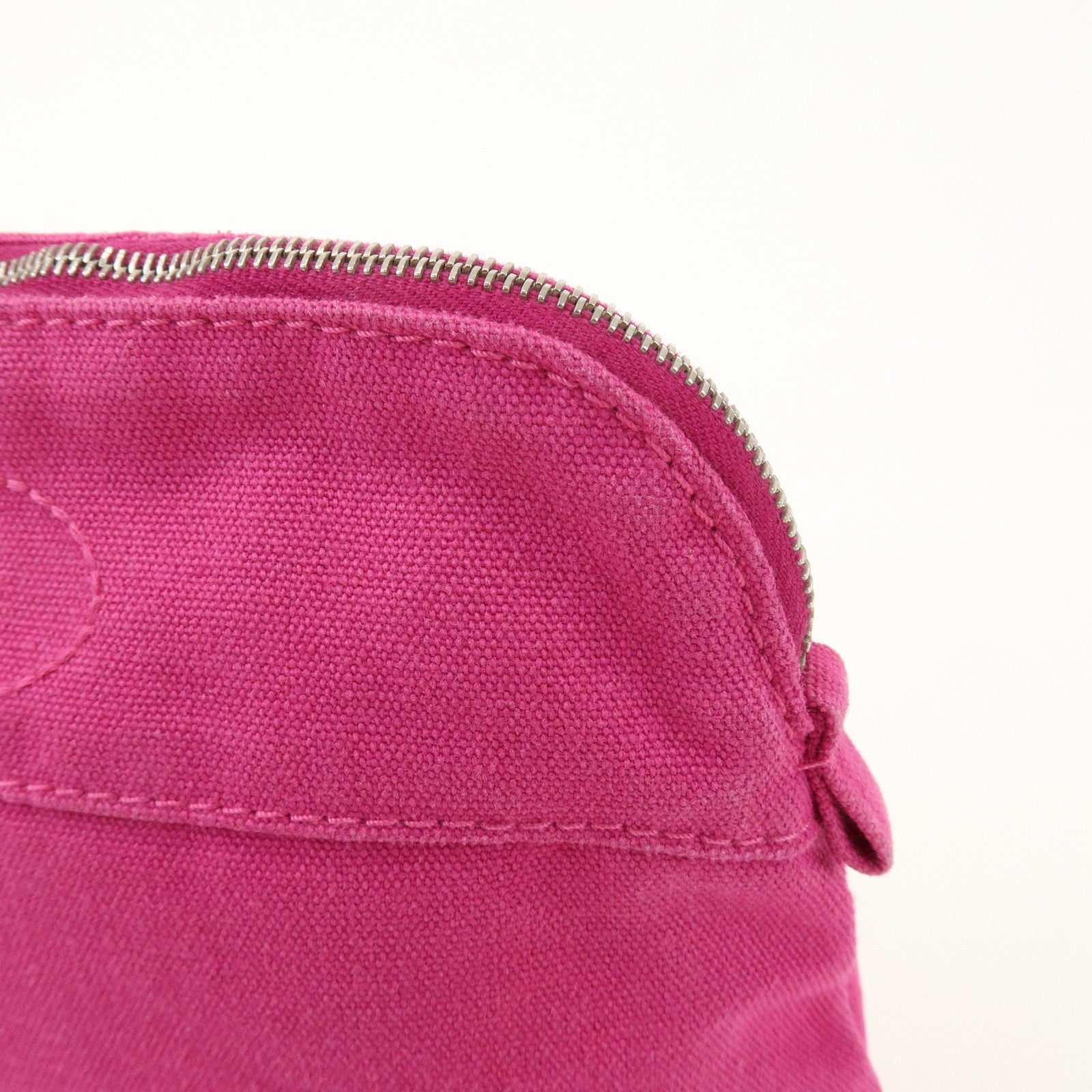 HERMES Logo Cotton Leather Bolide Pouch Mini Cosmetic Pouch Pink