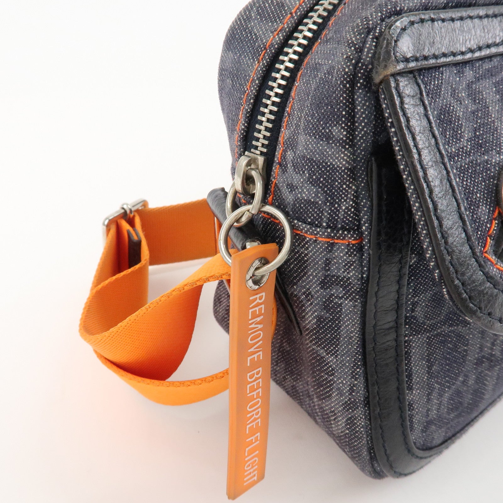 Christian Dior Flight Line Trotter Denim Leather Shoulder Bag Indigo Blue Orange Used