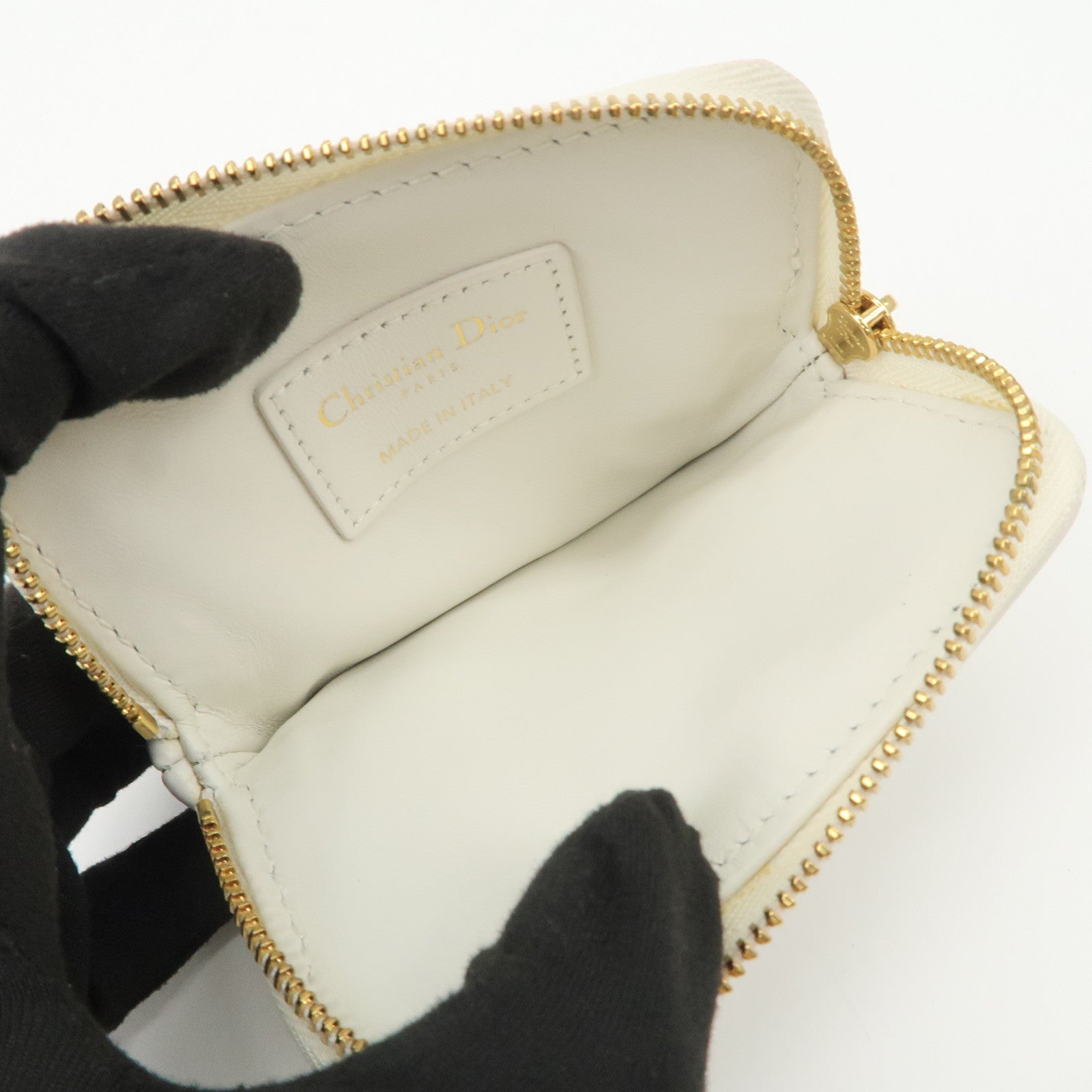 Christian Dior Cannage Caro Leather Heart Coin Case White