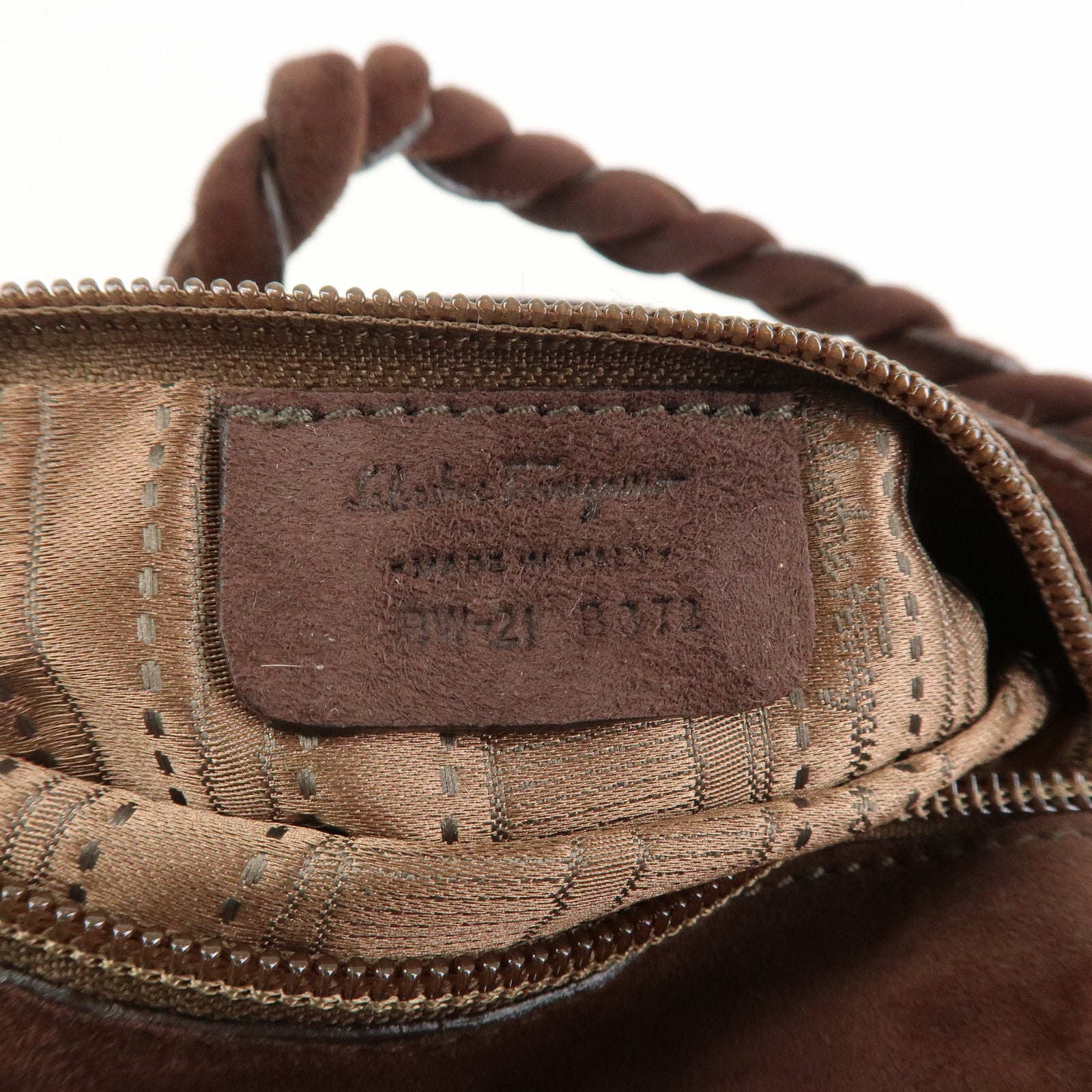 Ferragamo Gancini Suede Fur Hand Bag Brown BW-21 B372