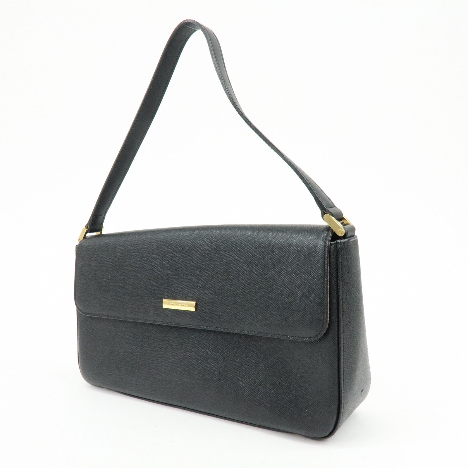 BURBERRY Logo Leather Flap Shoulder Bag Hand Bag Black