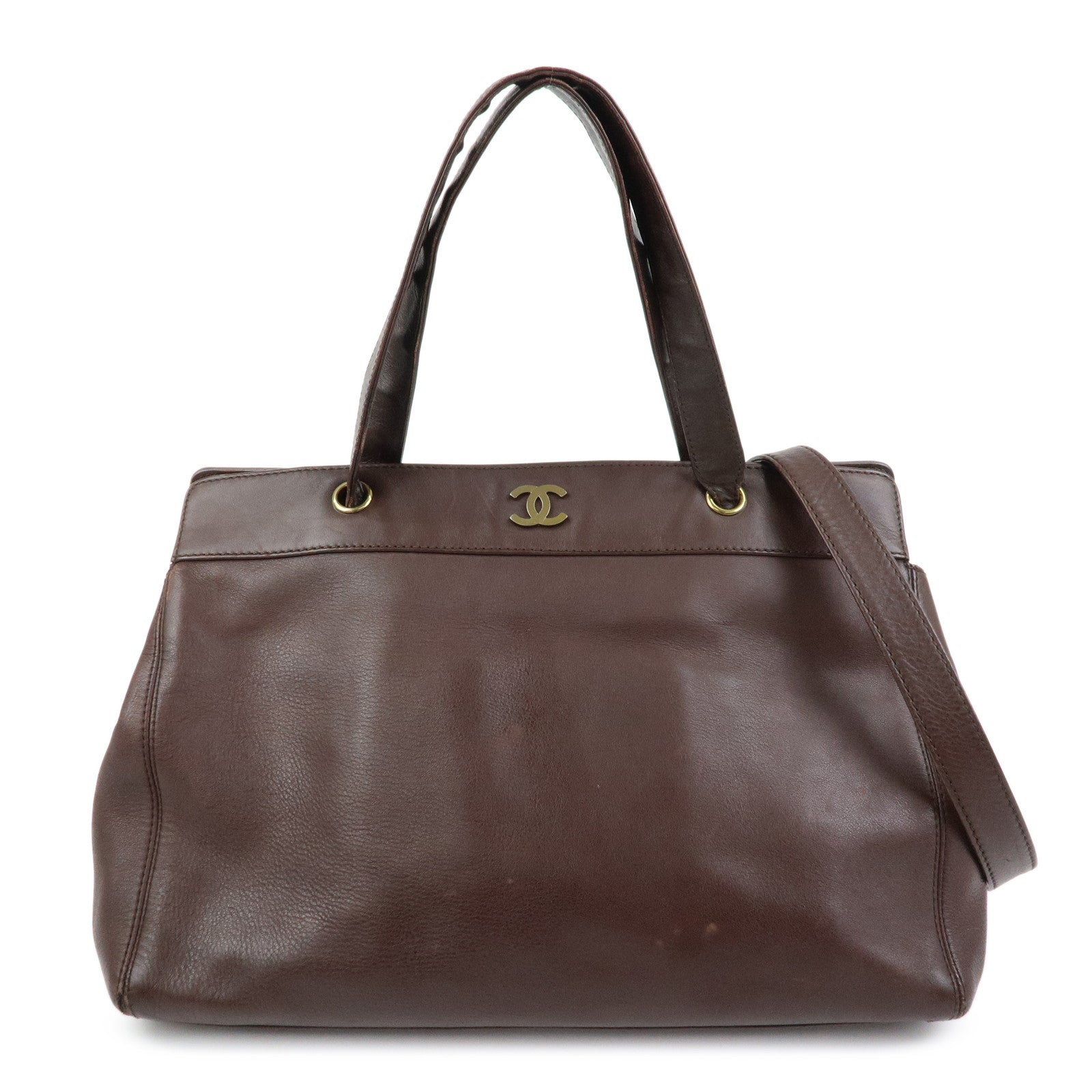 CHANEL COCO Mark Calf Leather 2WAY Bag Tote Bag Brown