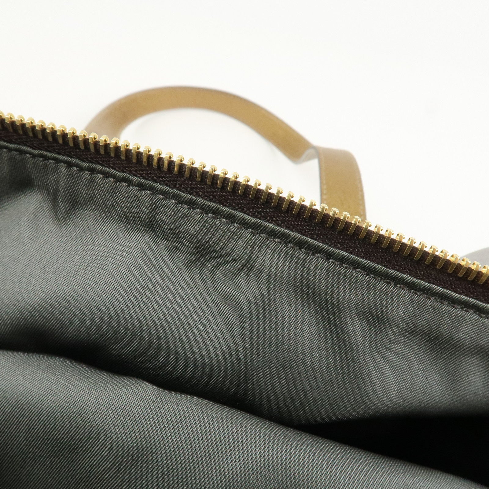 PRADA Logo Nylon Leather Boston Bag Shoulder Bag Gray Gold BL0567