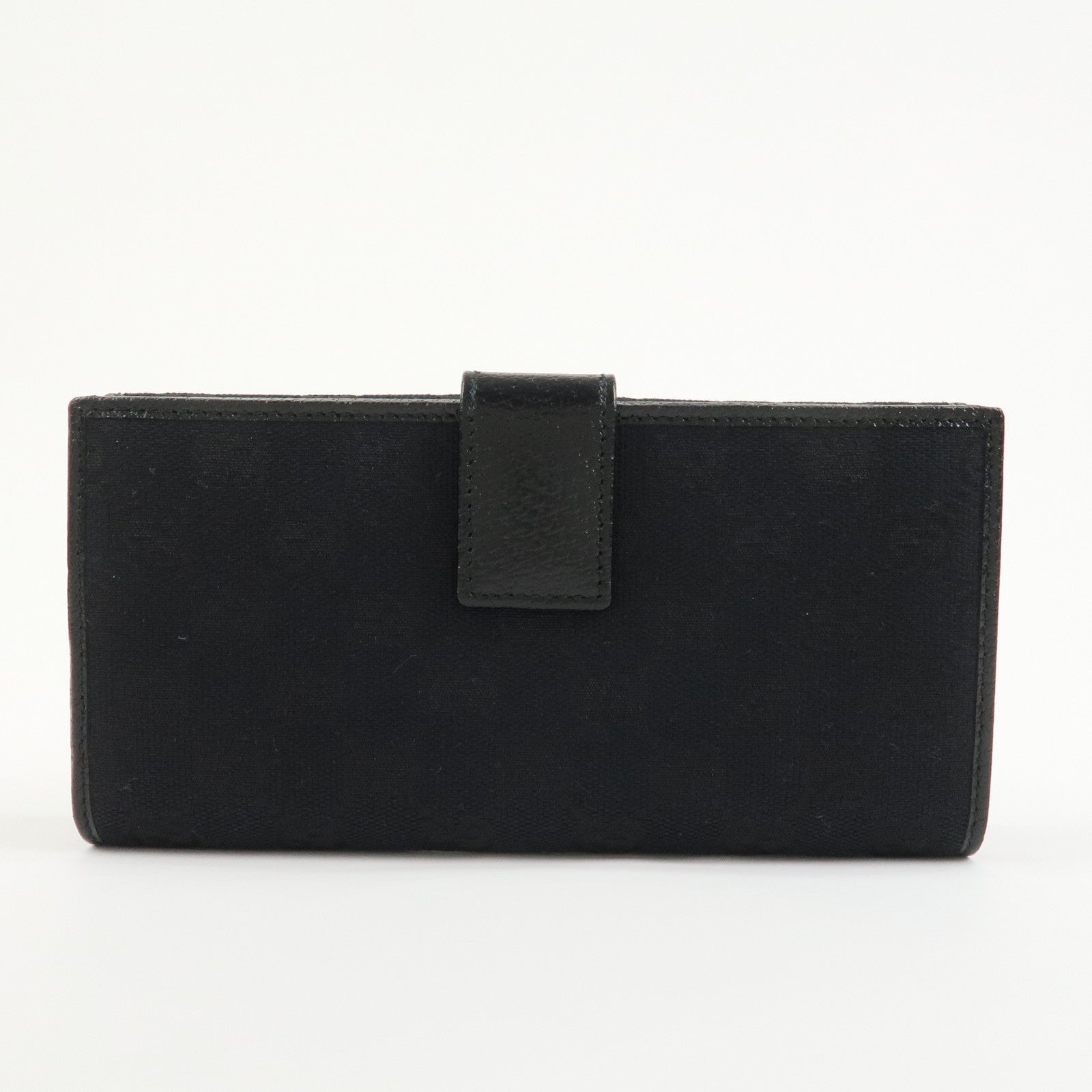 GUCCI GG Canvas Leather W Hook Bi-fold Long Wallet Black 112715
