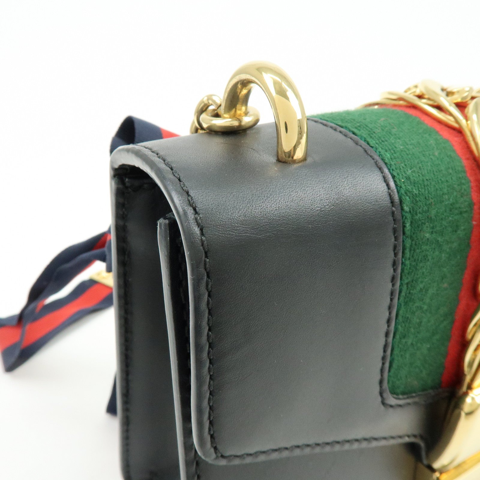 GUCCI Sylvie Sherry Leather Chain Shoulder Bag Black 431666