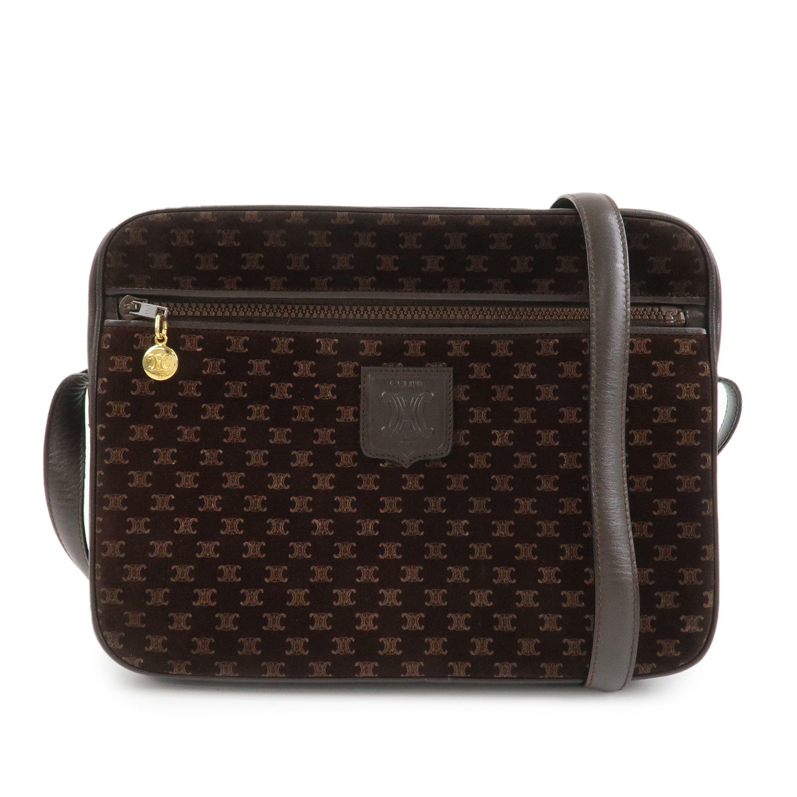 CELINE Macadam Suede Leather Shoulder Bag Crossbody Bag Brown