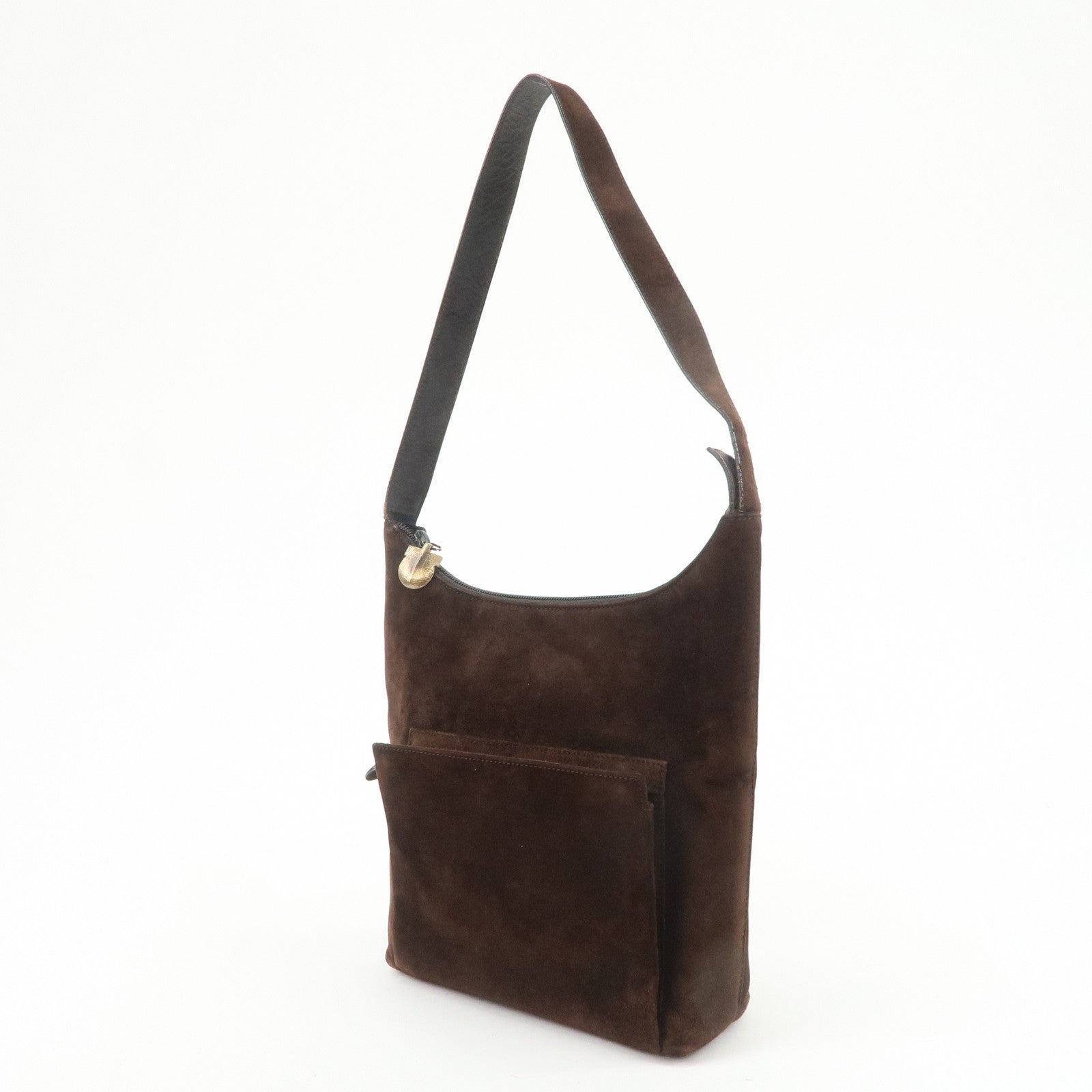 Ferragamo Gancini Suede Leather Shoulder Bag Brown