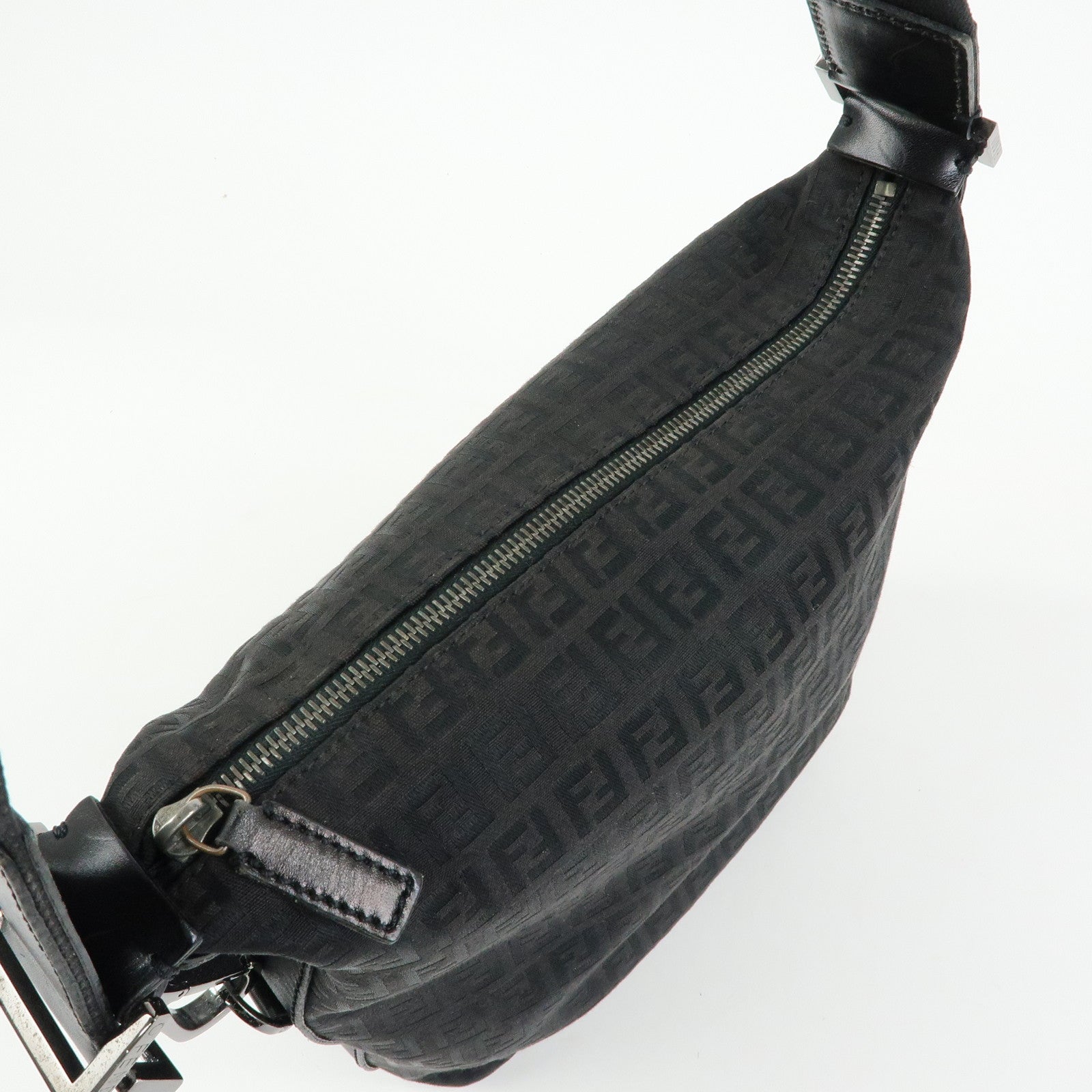 FENDI Zucchino Canvas Leather Shoulder Bag Black 7VA004