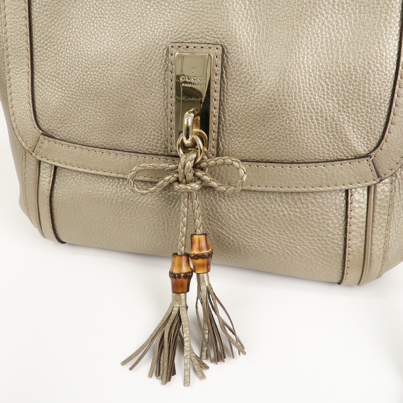 GUCCI Bamboo Leather Bella 2Way Shoulder Bag Hand Bag Gold 282301