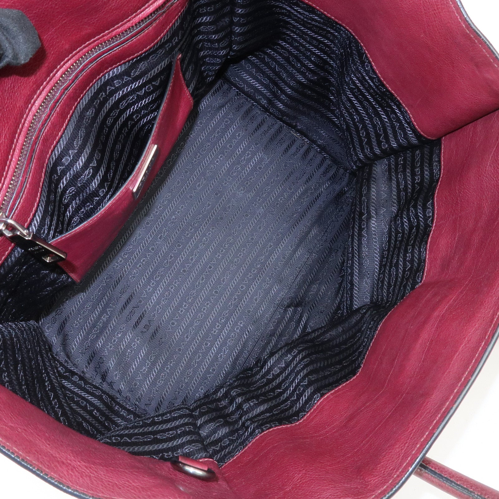 PRADA Leather 2Way Bag Flap Tote Bag Hand Bag Bordeaux