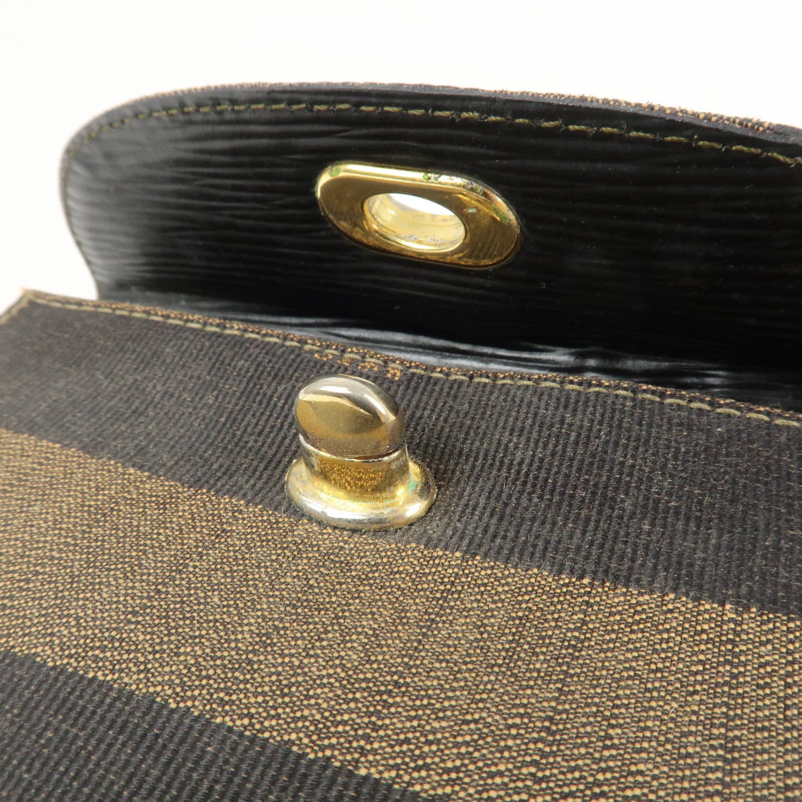 FENDI Pequin Logo Canvas Leather Shoulder Bag Crossbody Bag 15171