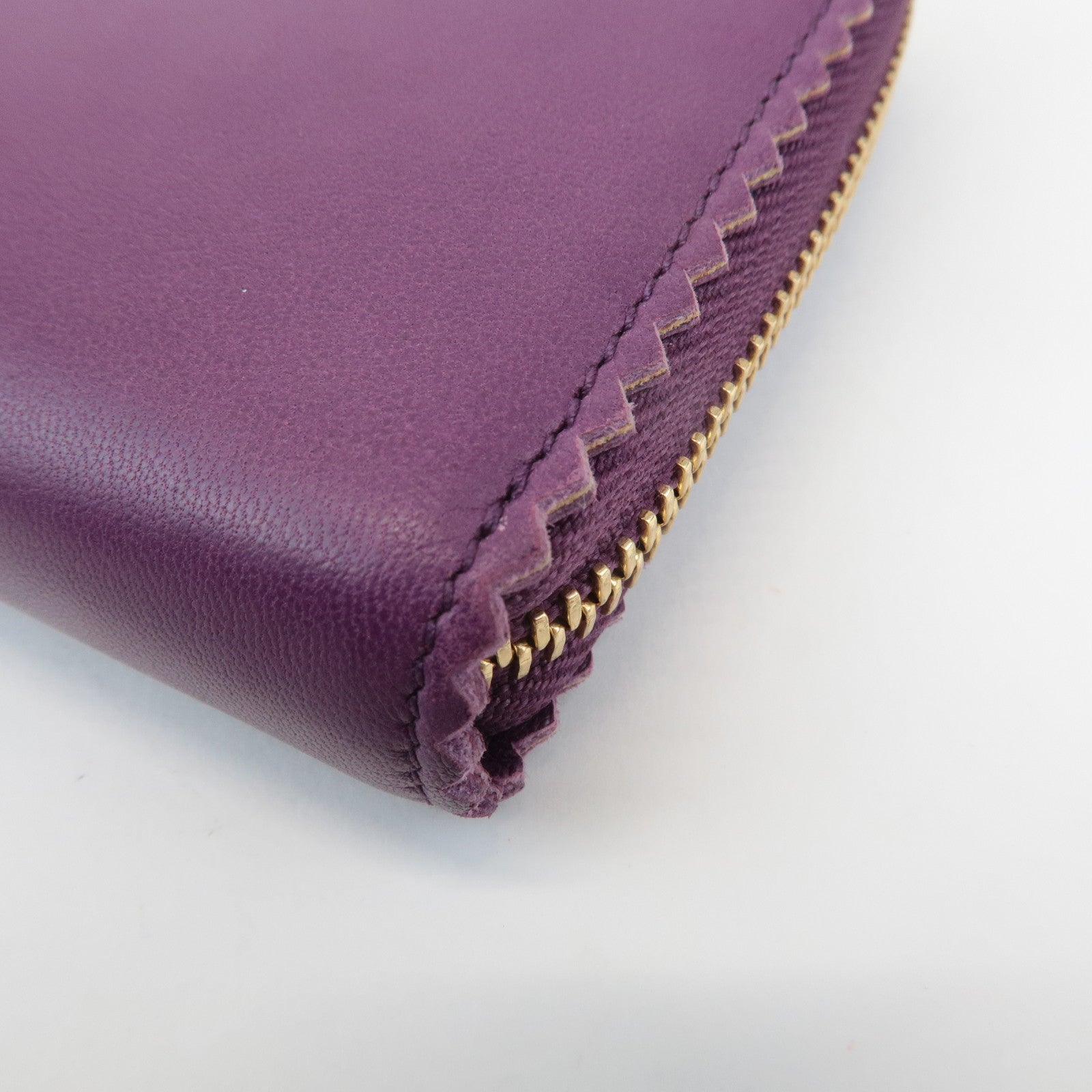 LOEWE Anagram Leather Round Zippy Long Wallet Purple Gold HDW Used