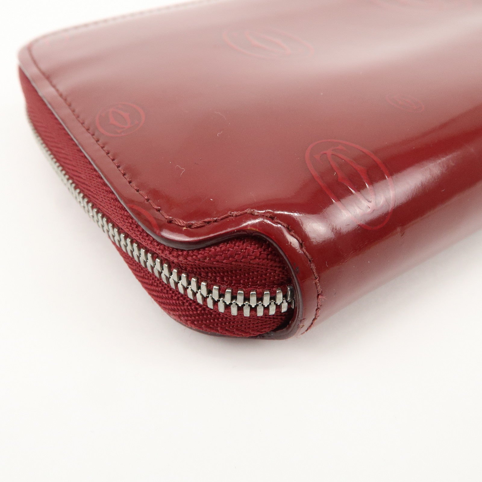 Cartier 2C Patent Leather Round Zippy Long Wallet Bordeaux Used