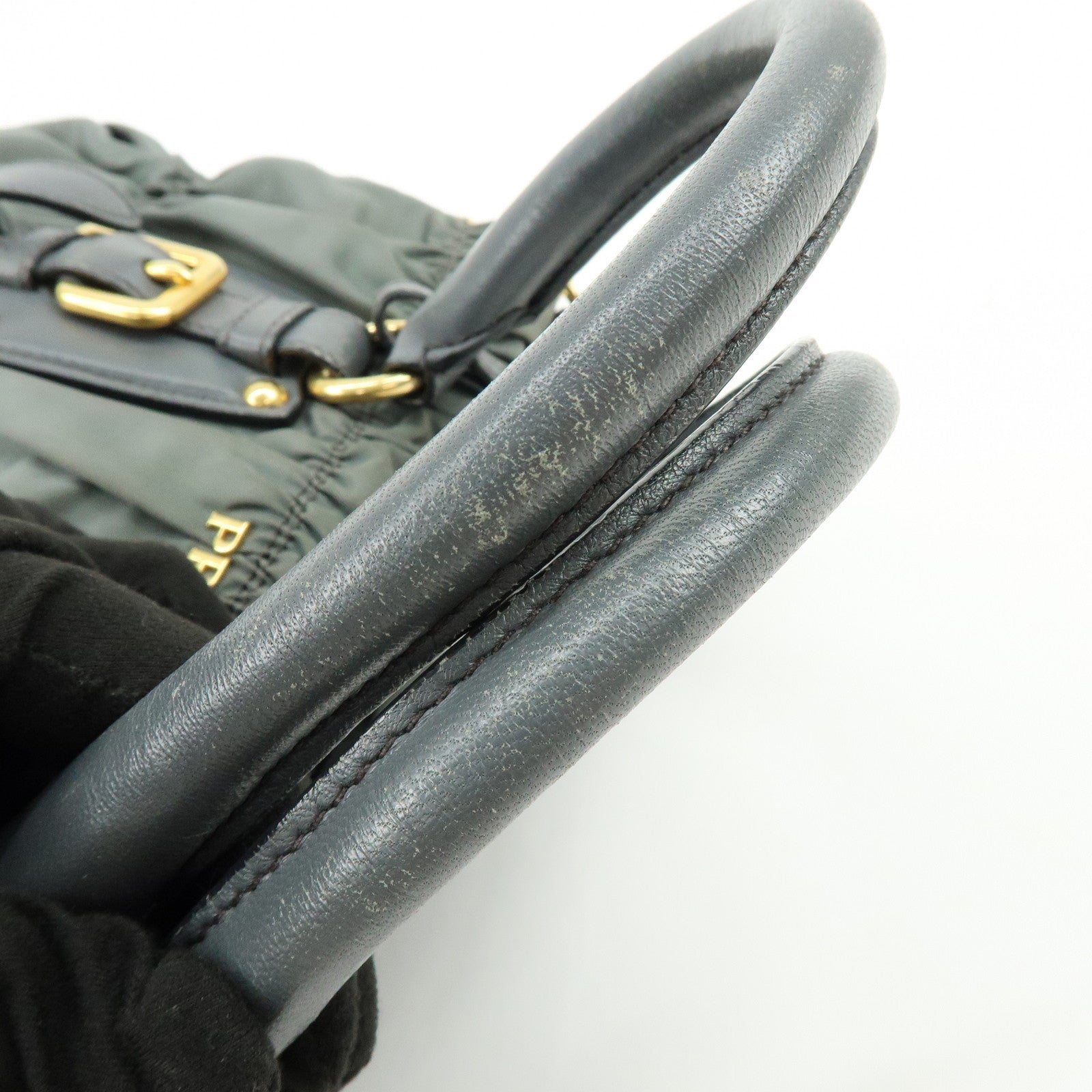 PRADA Nylon Leather 2Way Bag Hand Bag Shoulder Bag Gray BN1407