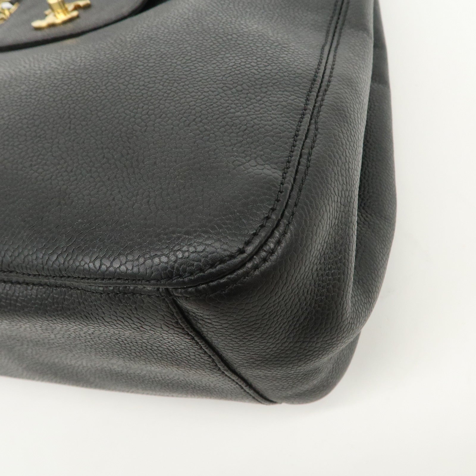 CHANEL COCO Mark Caviarskin Chain Tote Bag Shoulder Bag Black Gold