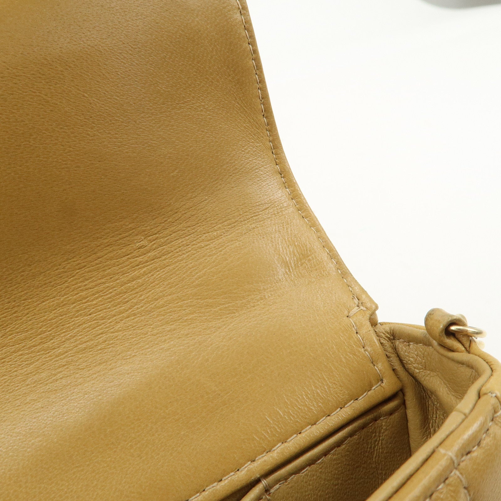 CHANEL Chocolate Bar Lamb Skin Chain Shoulder Bag Beige A15316 Used