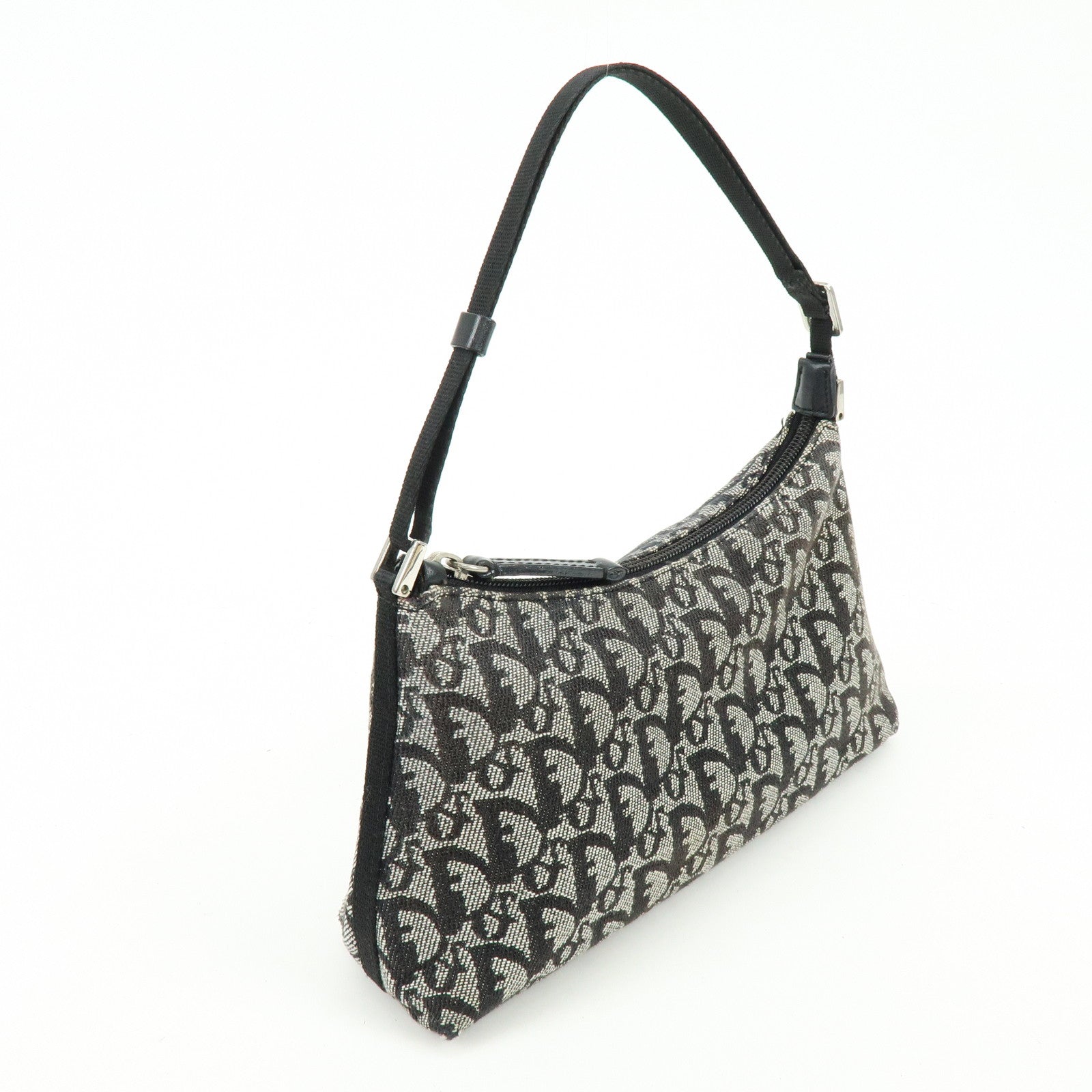 Christian Dior Trotter Jacquard Leather Shoulder Bag Black