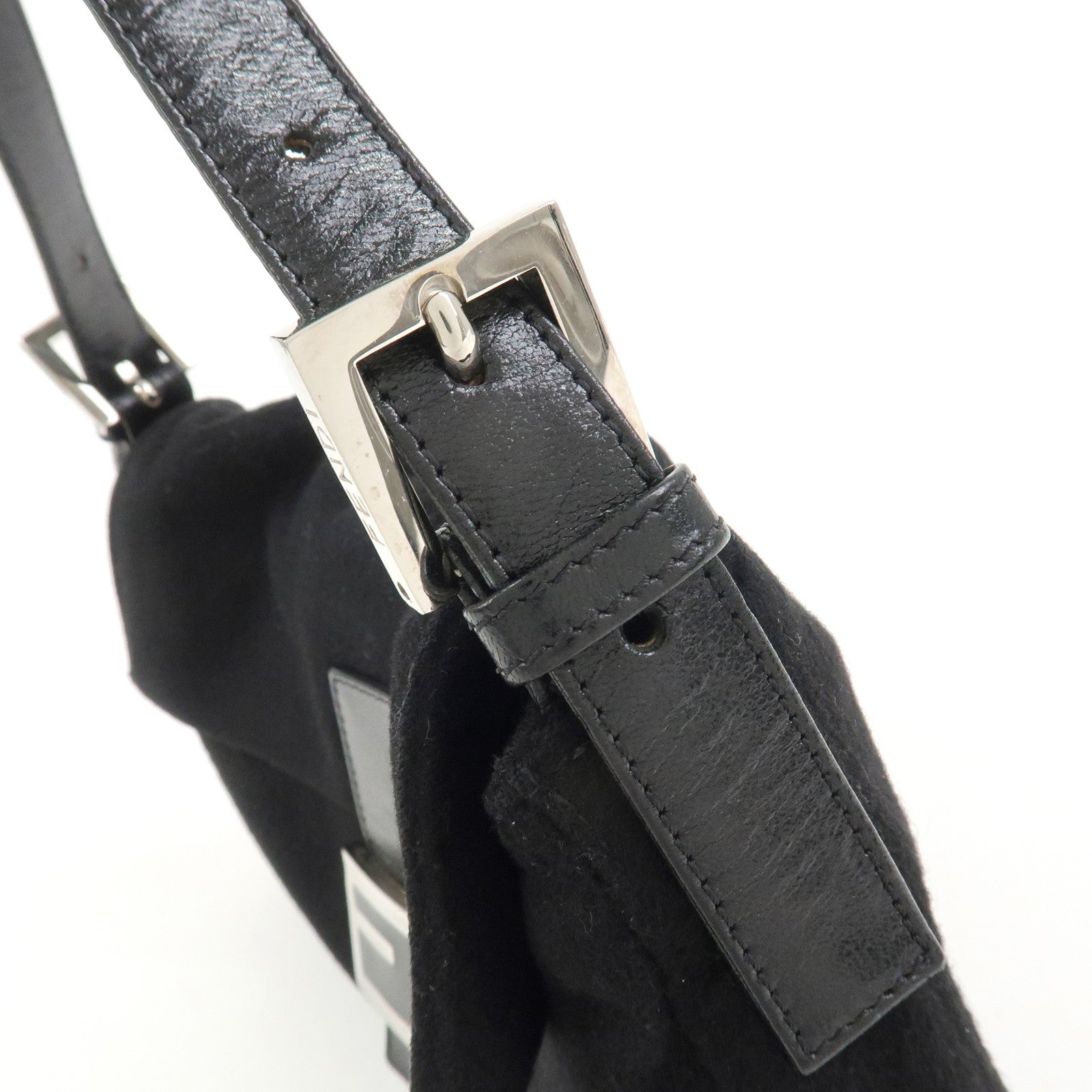 FENDI Mamma Baguette Wool Leather Shoulder Bag Hand Bag Black 26424