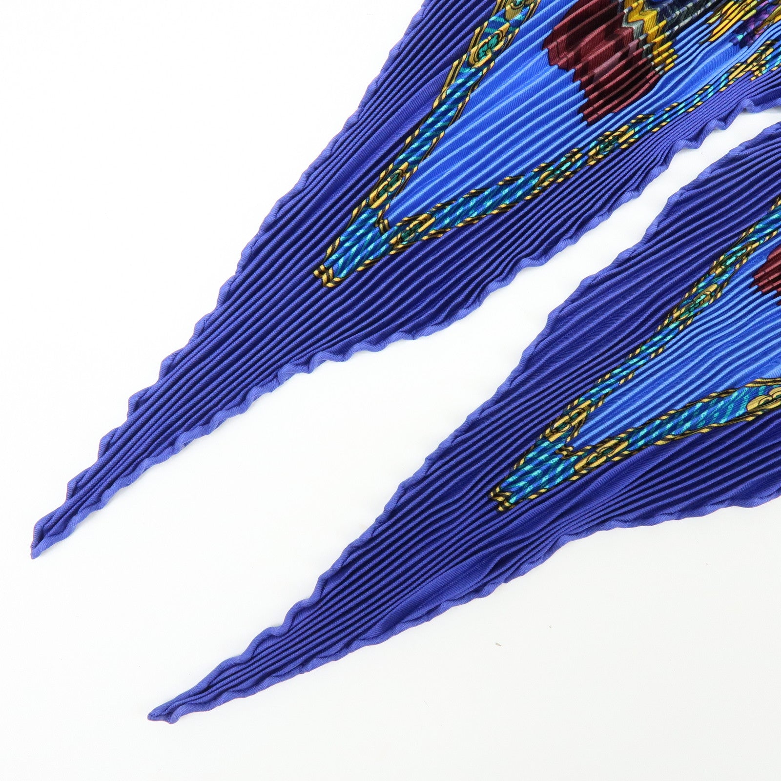 HERMES Pleated Carre 90 Silk 100% Scarf BONSAI Blue Light Green