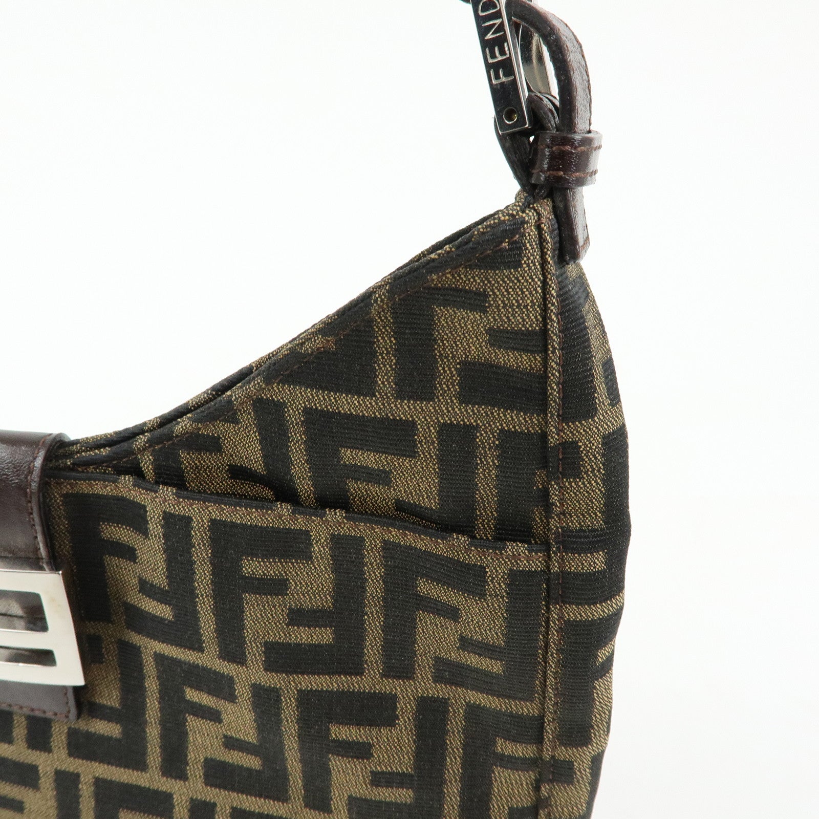 FENDI Zucca Canvas Leather Shoulder Bag Black Brown 26569