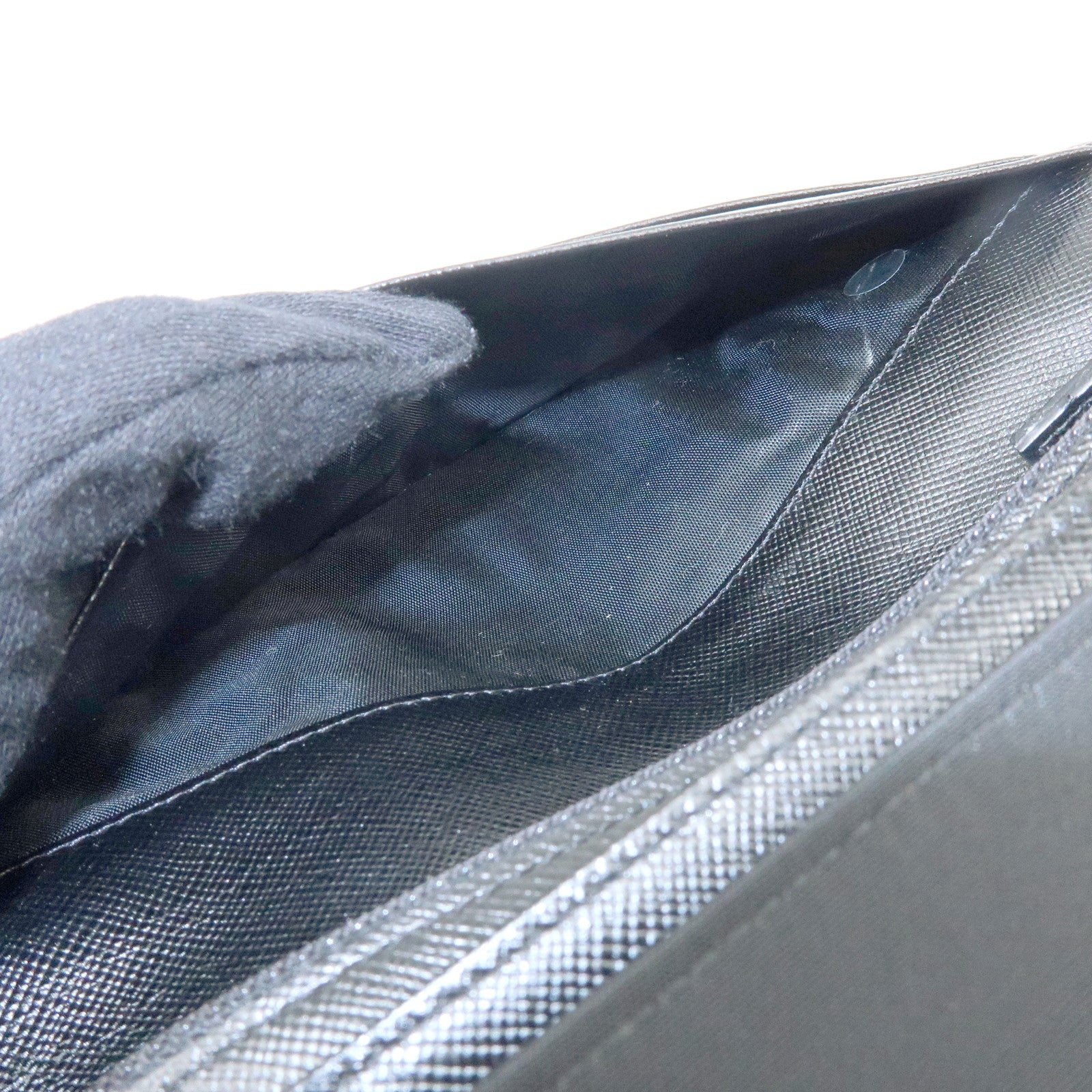 PRADA Triagle Logo Nylon Saffiano Leather Long Wallet Black