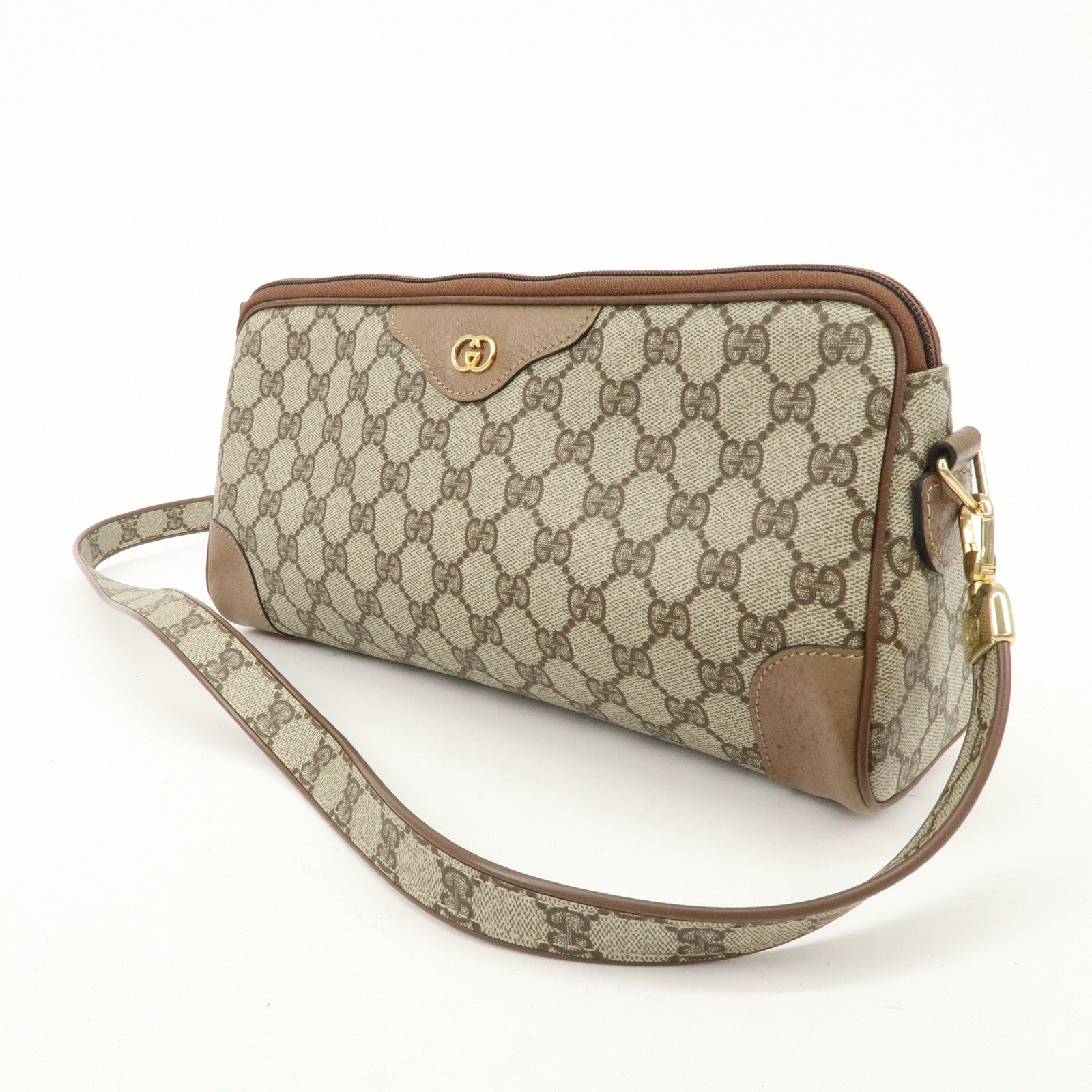 GUCCI Old Gucci GG Plus Leather Shoulder Bag Crossbody Bag Beige Brown Used