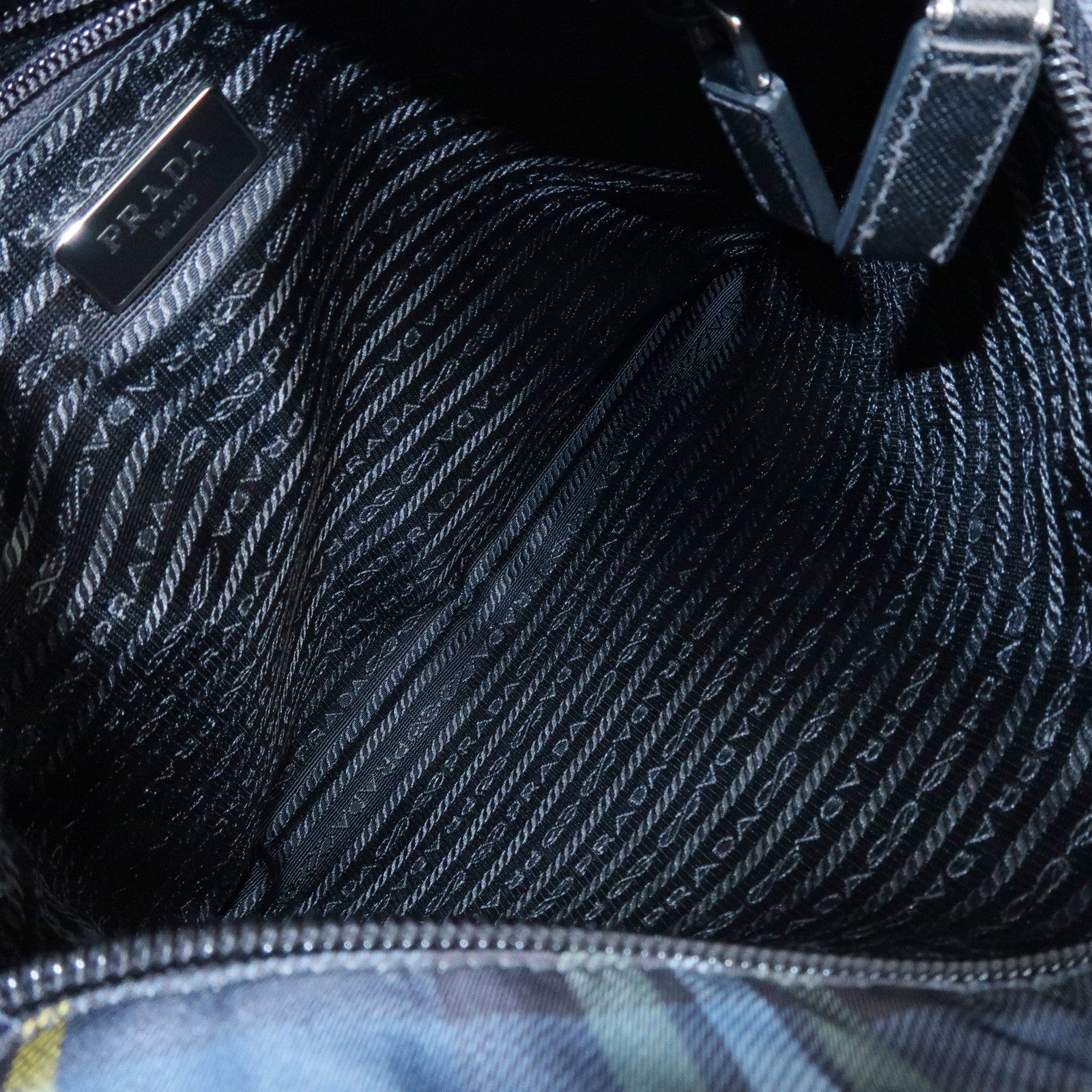 PRADA Triangle Logo Nylon Plaid Shoulder Bag Navy Multicolor VA053M Used