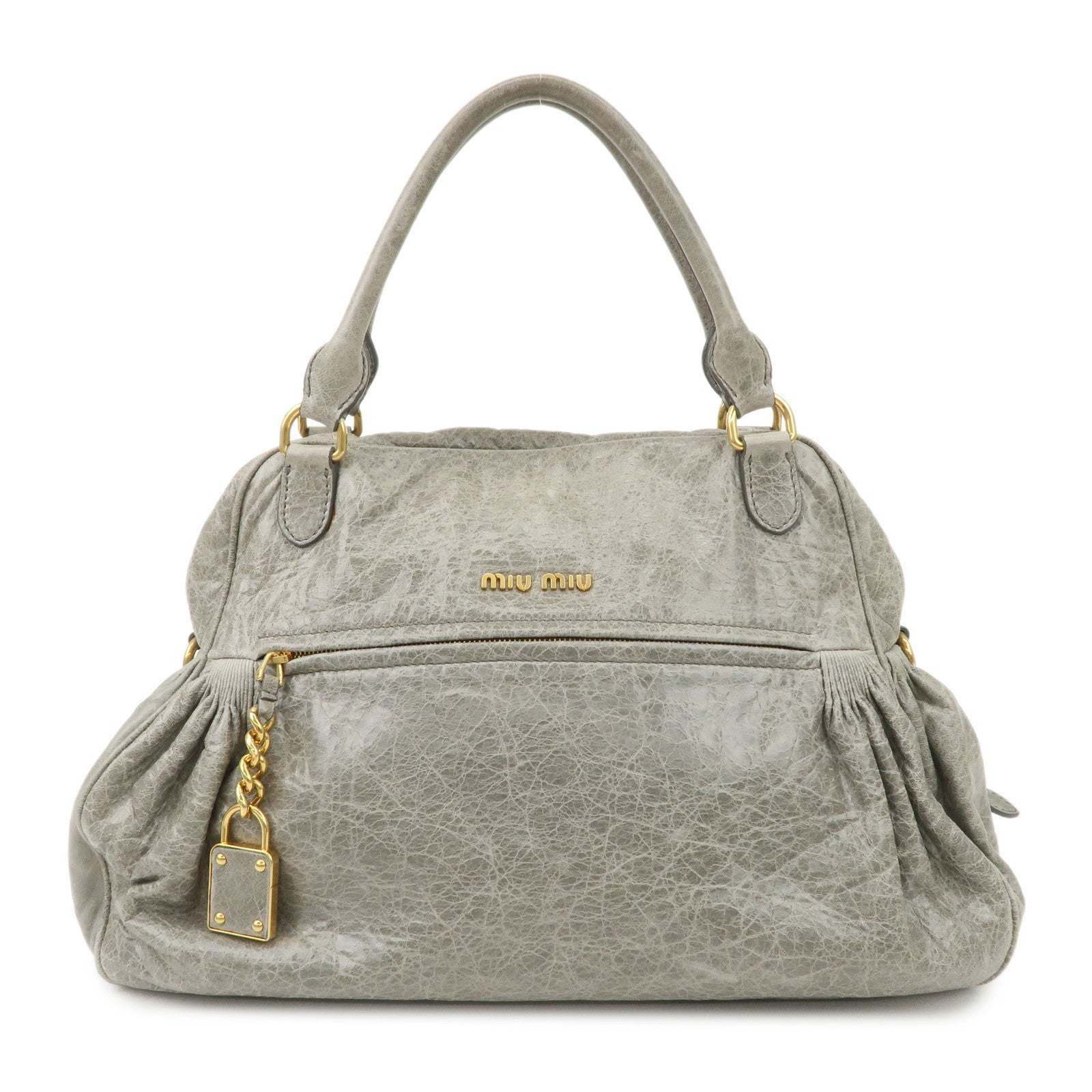 MIU MIU Nappa Leather Hand Bag Emerald Green Used