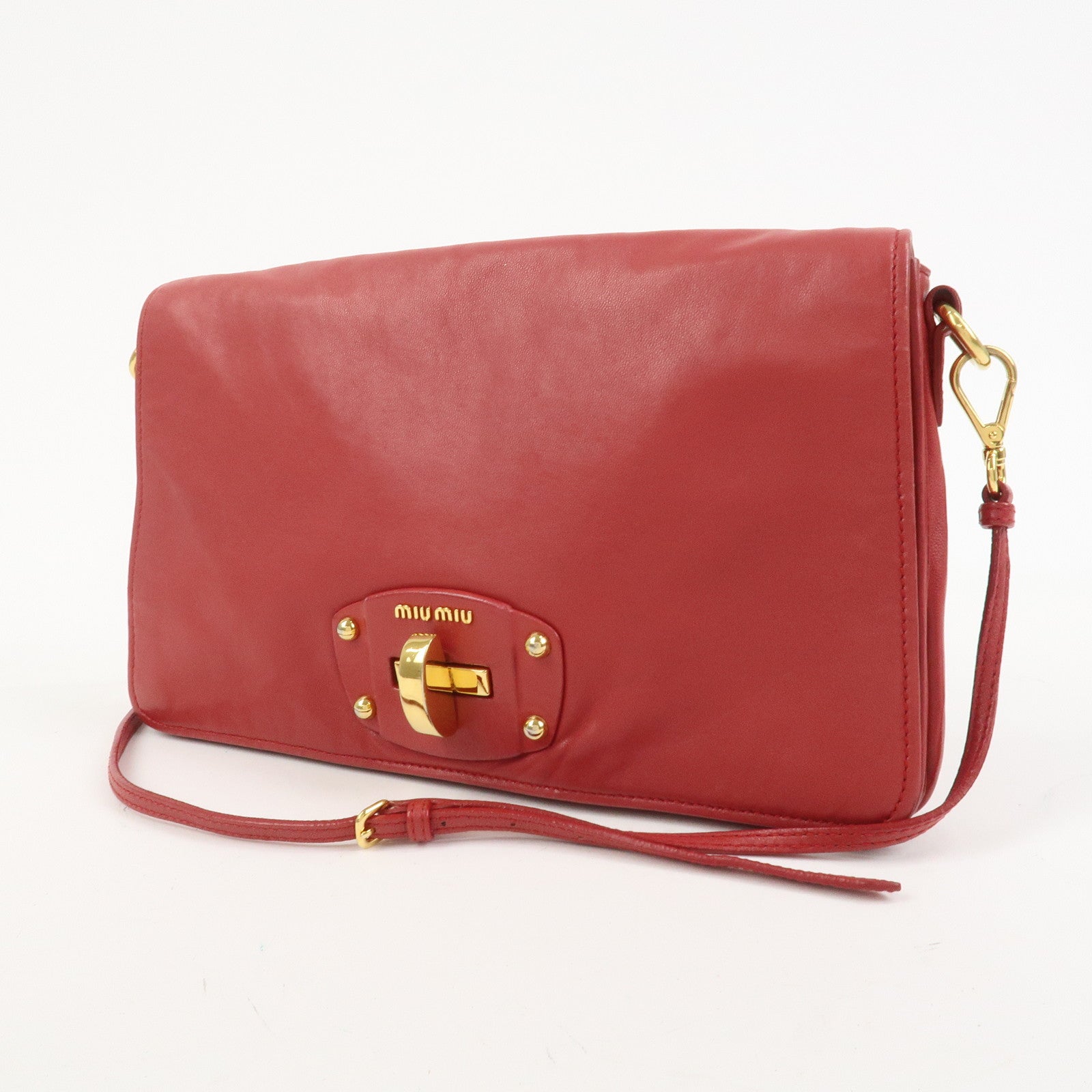 MIU MIU Logo Nappa Leather Shoulder Bag Crossbody Bag Red