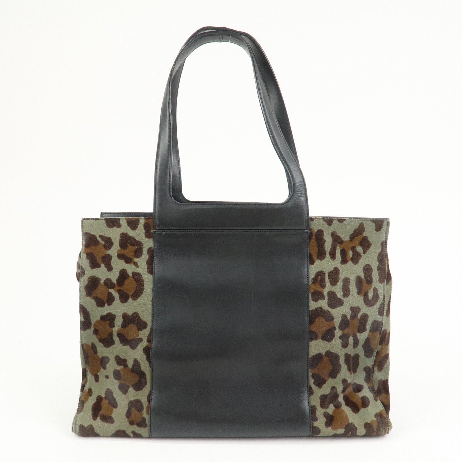 Ferragamo Gancini Unborn Calf Leather Tote Bag Shoulder Bag Leopard