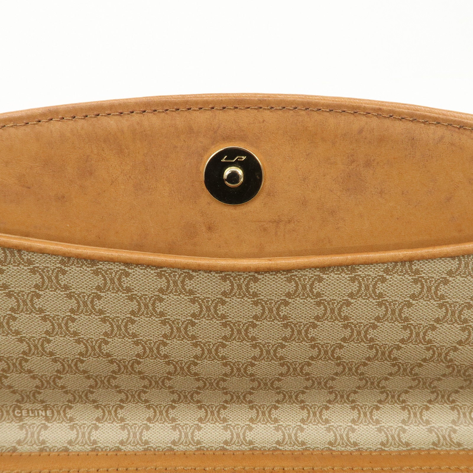 CELINE Macadam PVC Leather Clutch Bag Hand Bag Brown Beige