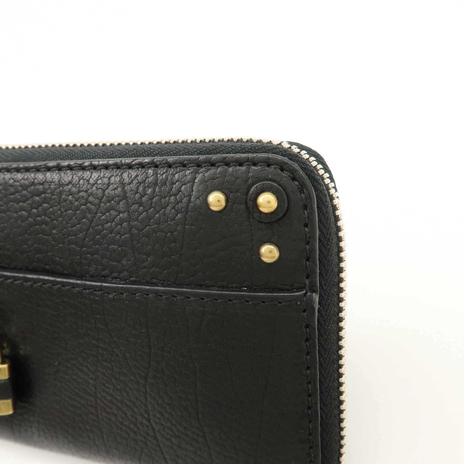 Chloe Aurora Studs Leather Zippy Long Wallet Black