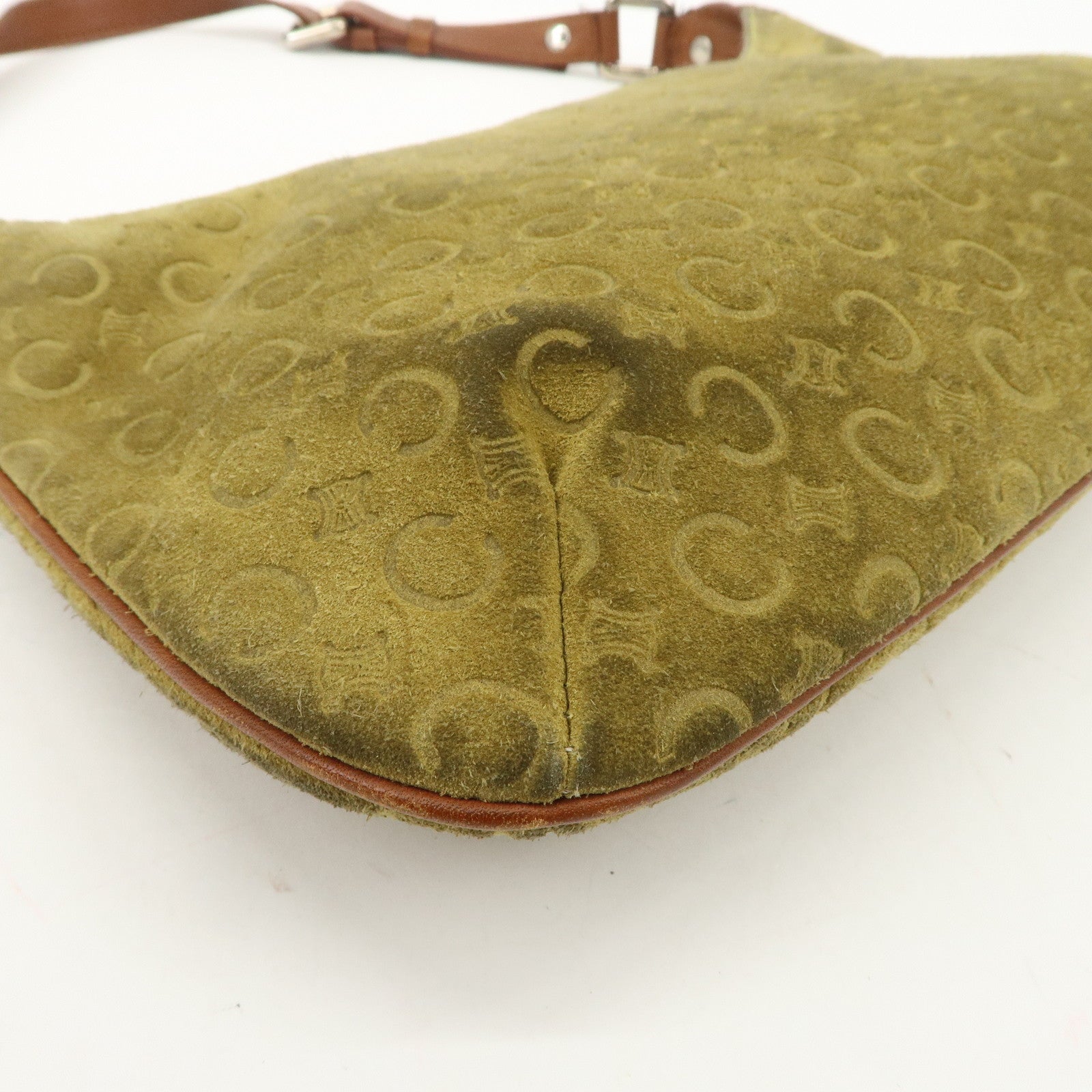 CELINE C Macadam Suede Leather Shoulder Bag Hand Bag Green Brown