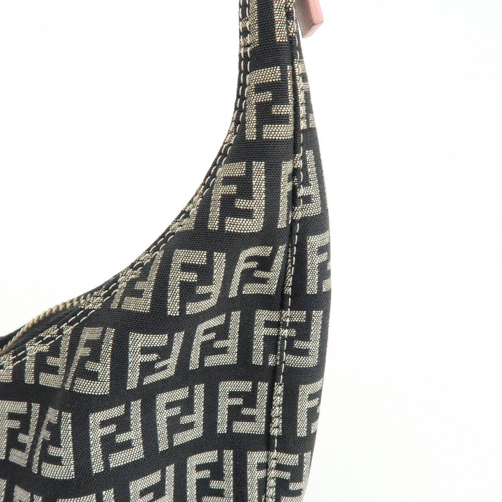 FENDI Zucchino Canvas Leather Shoulder Bag Black Pink 8BR020