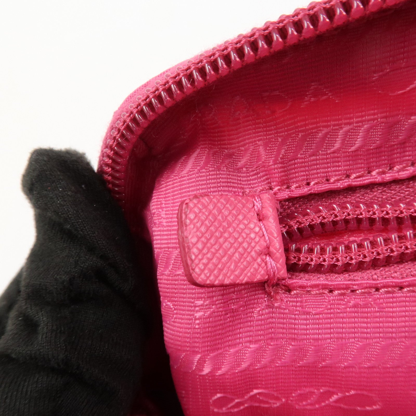 PRADA Triangle Logo Nylon Leather Cosmetic Pouch Pink 1NE693