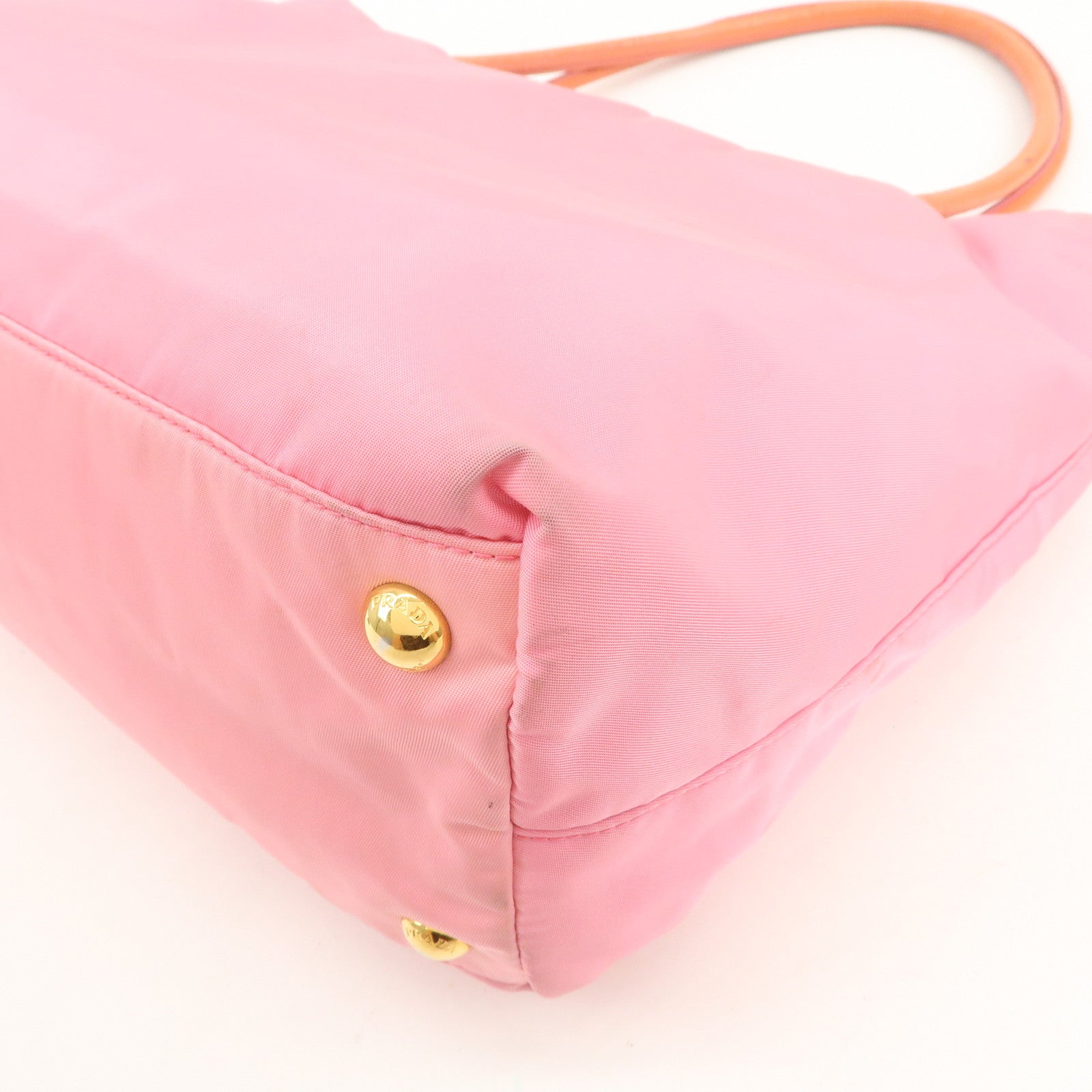 PRADA Triangle Logo Nylon Patent Leather Tote Bag Shoulder Bag Pink