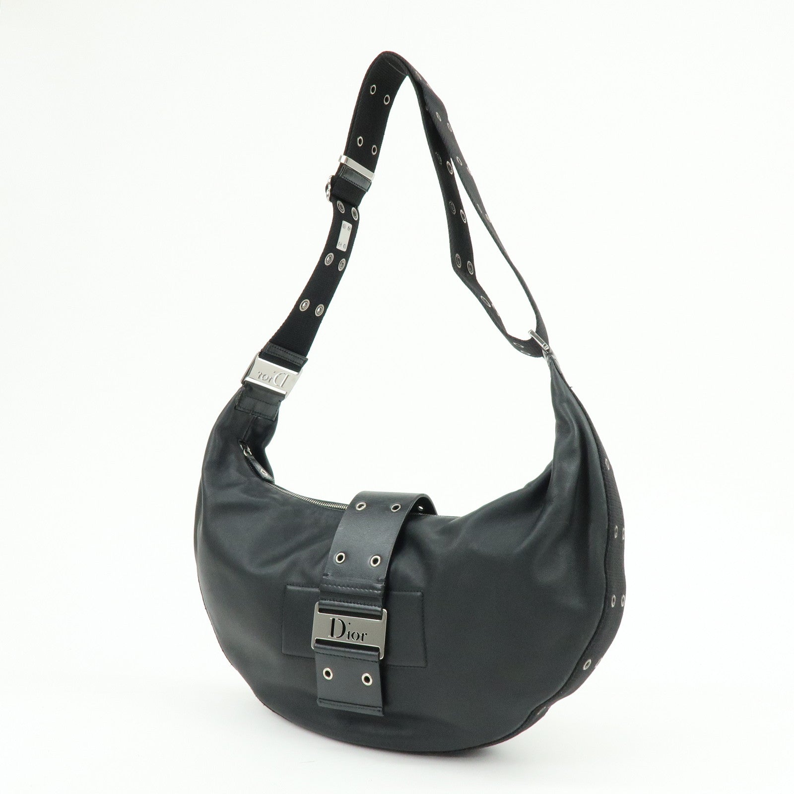 Christian Dior Street Chic Leather Shoulder Bag Crossbody Bag Black
