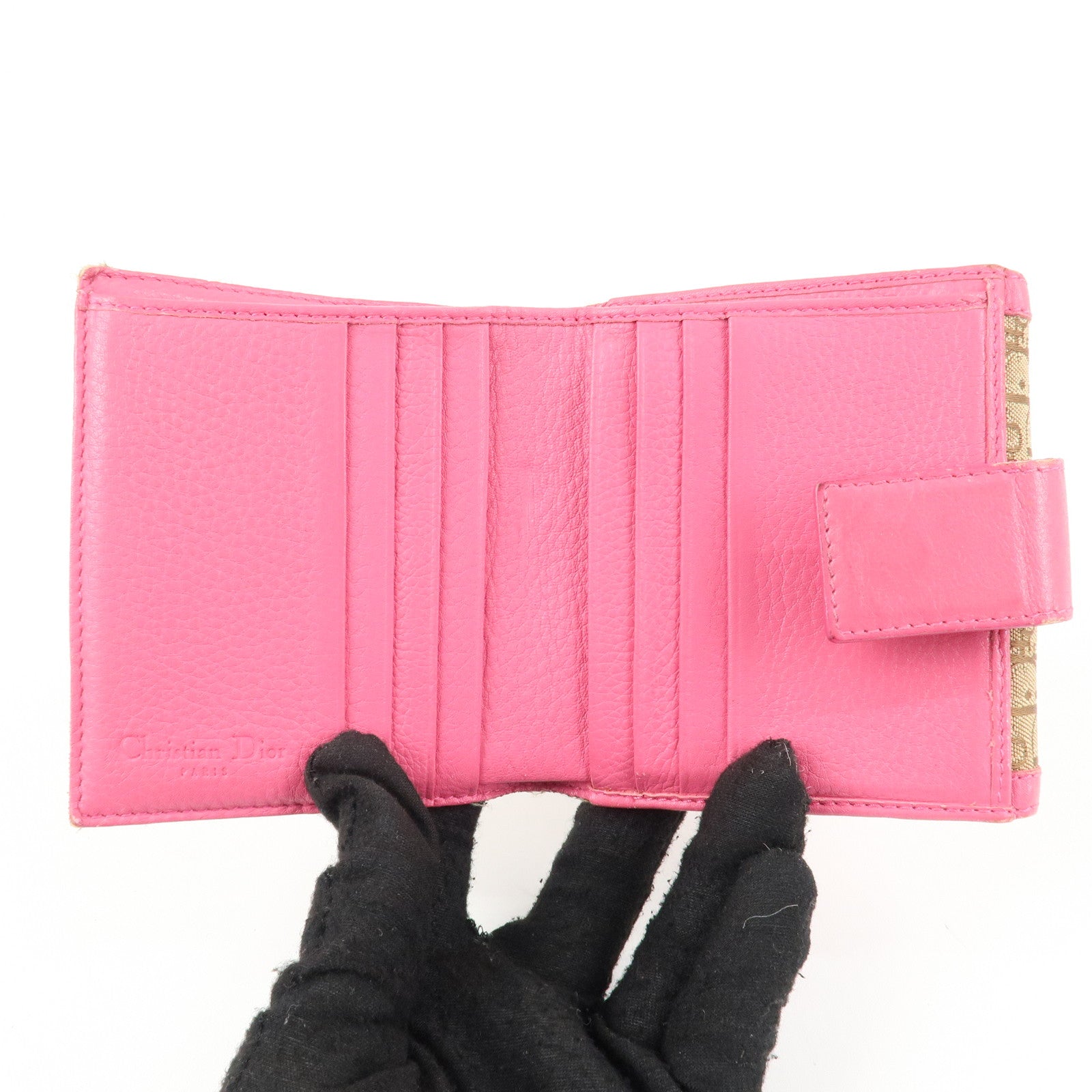 Christian Dior Street Chic Trotter Canvas Leather W Hook Wallet Pink Used