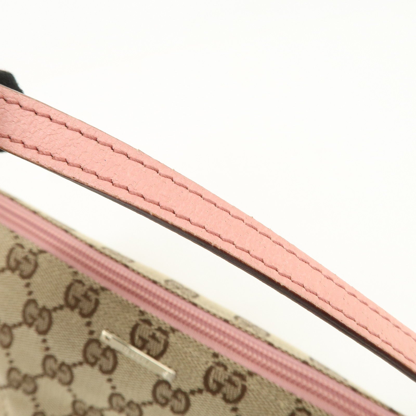 GUCCI Boat Bag GG Monogram Canvas Leather Hand Bag Brown Pink 07198