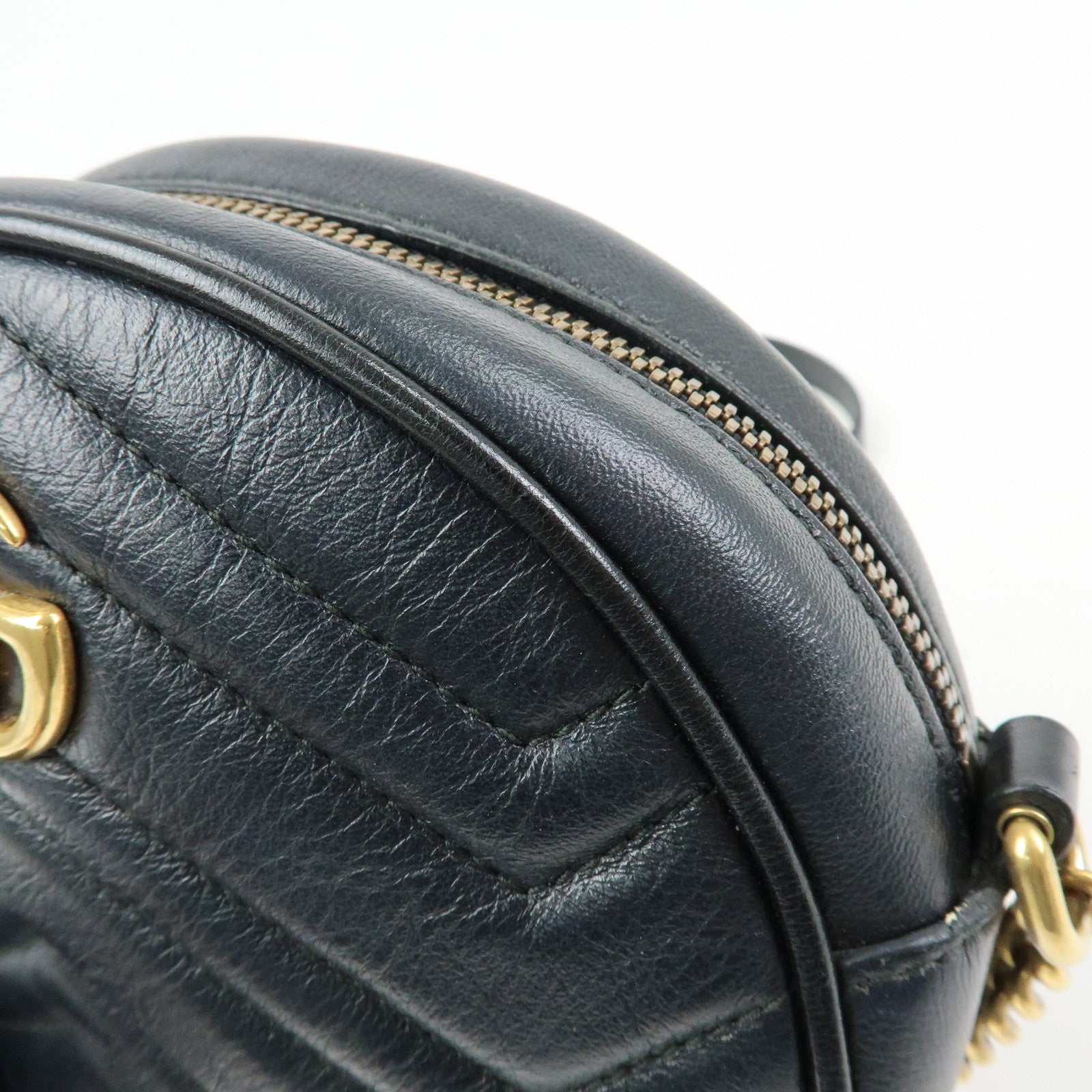 GUCCI GG Marmont Leather Chain Shoulder Round Bag Black 550154