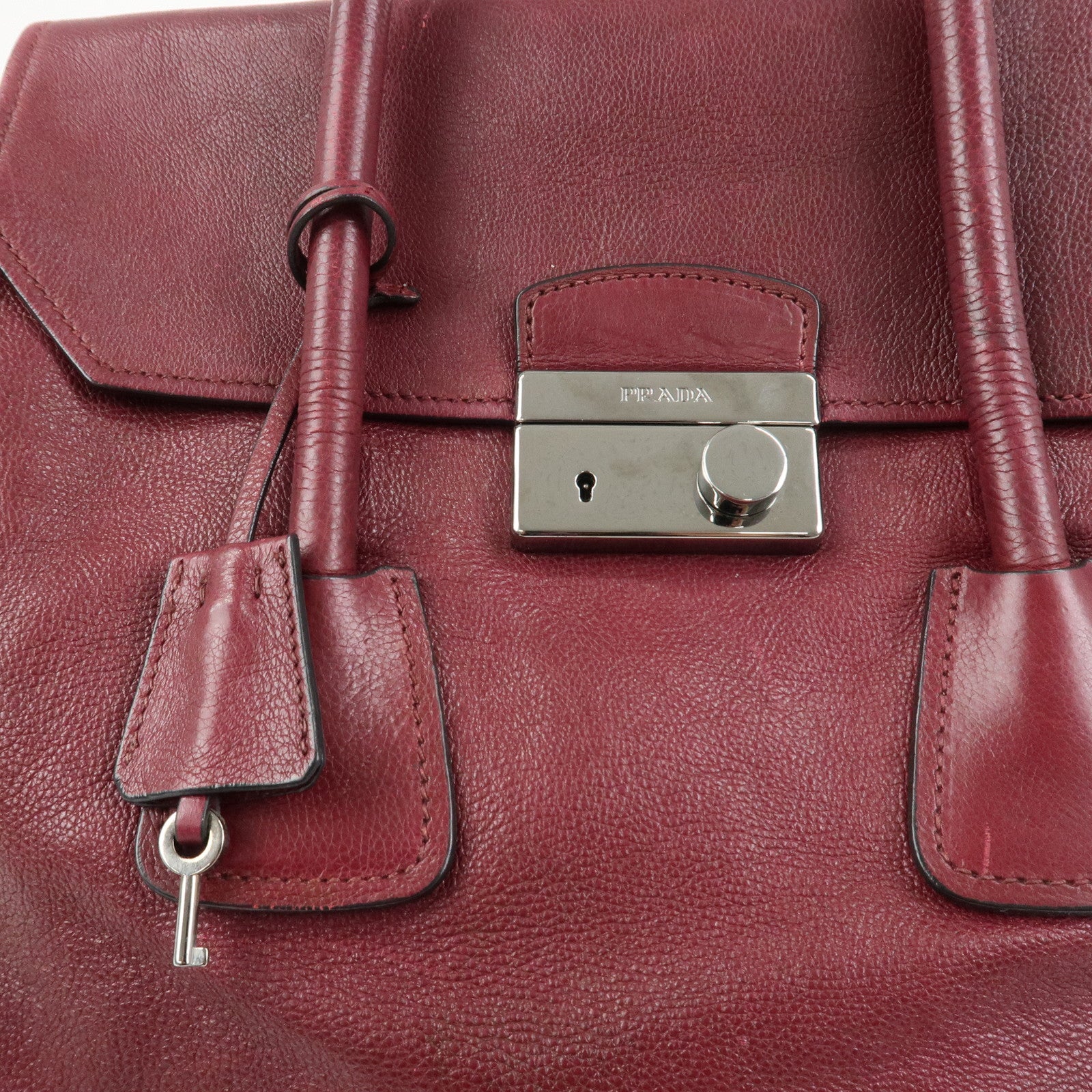 PRADA Leather 2Way Bag Flap Tote Bag Hand Bag Bordeaux