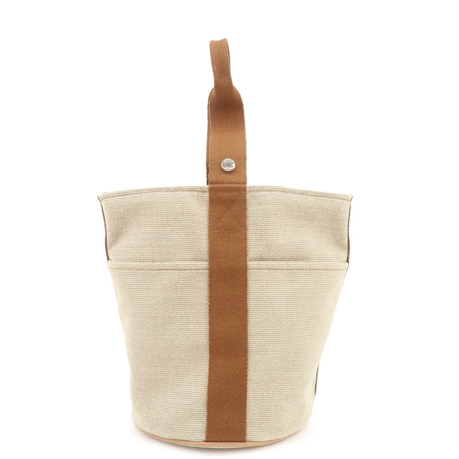 HERMES Saxo MM Toile H Hand Bag Bucket Bag Ivory Brown