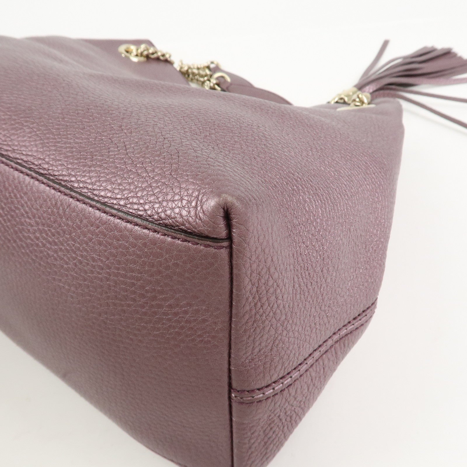 GUCCI SOHO Logo Leather Chain Shoulder Bag Metallic Purple 308982