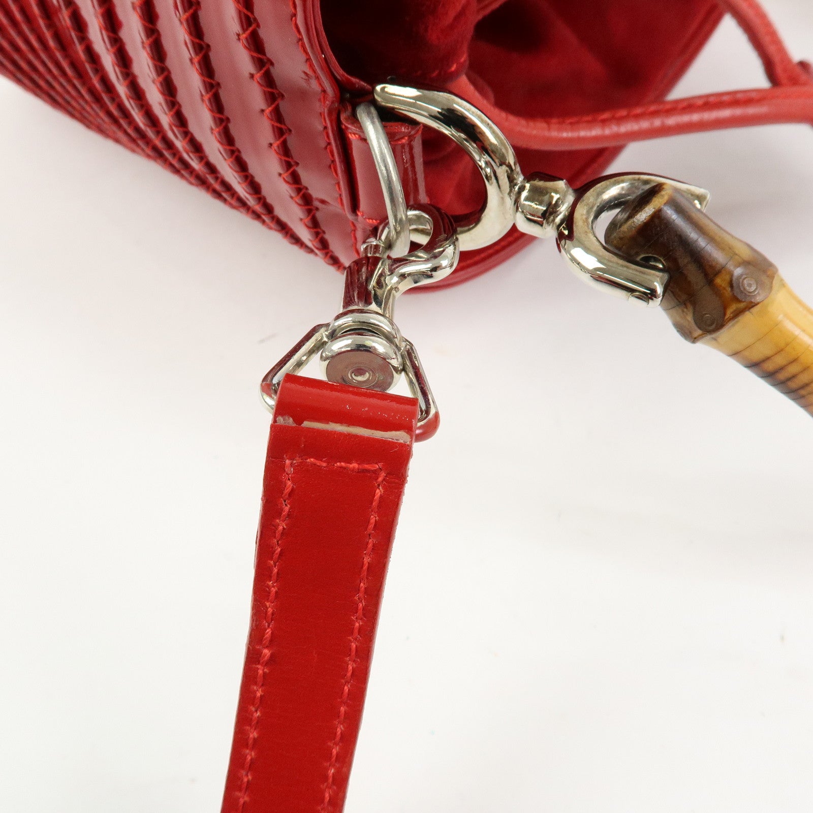 GUCCI Bamboo Patent Leather 2Way Bag Bucket Bag Red 001・01・1722