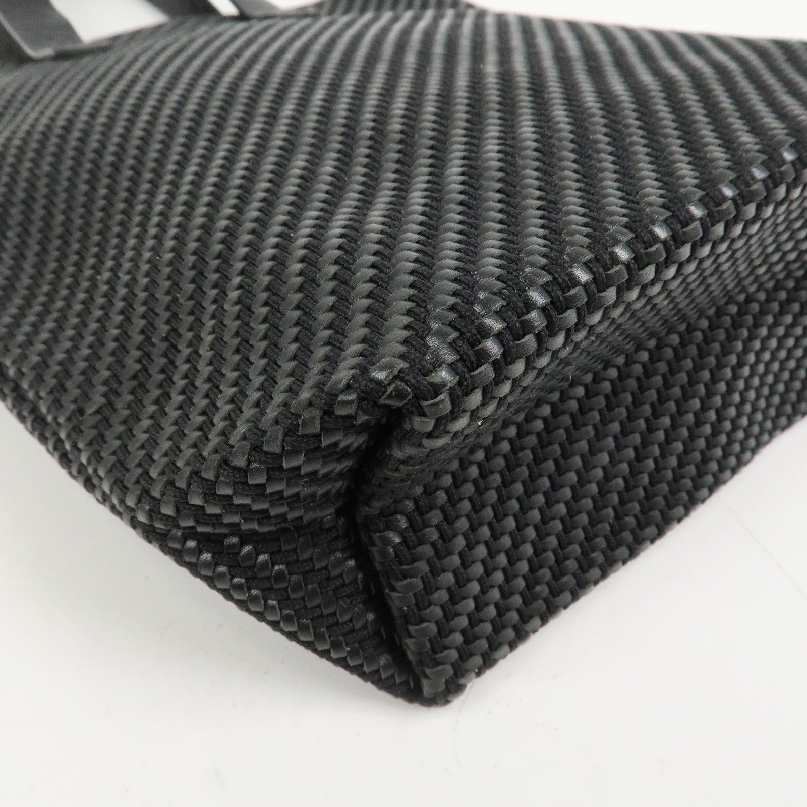 HERMES Amedaba PM Diago Canvas Leather Tote Bag Hand Bag Black