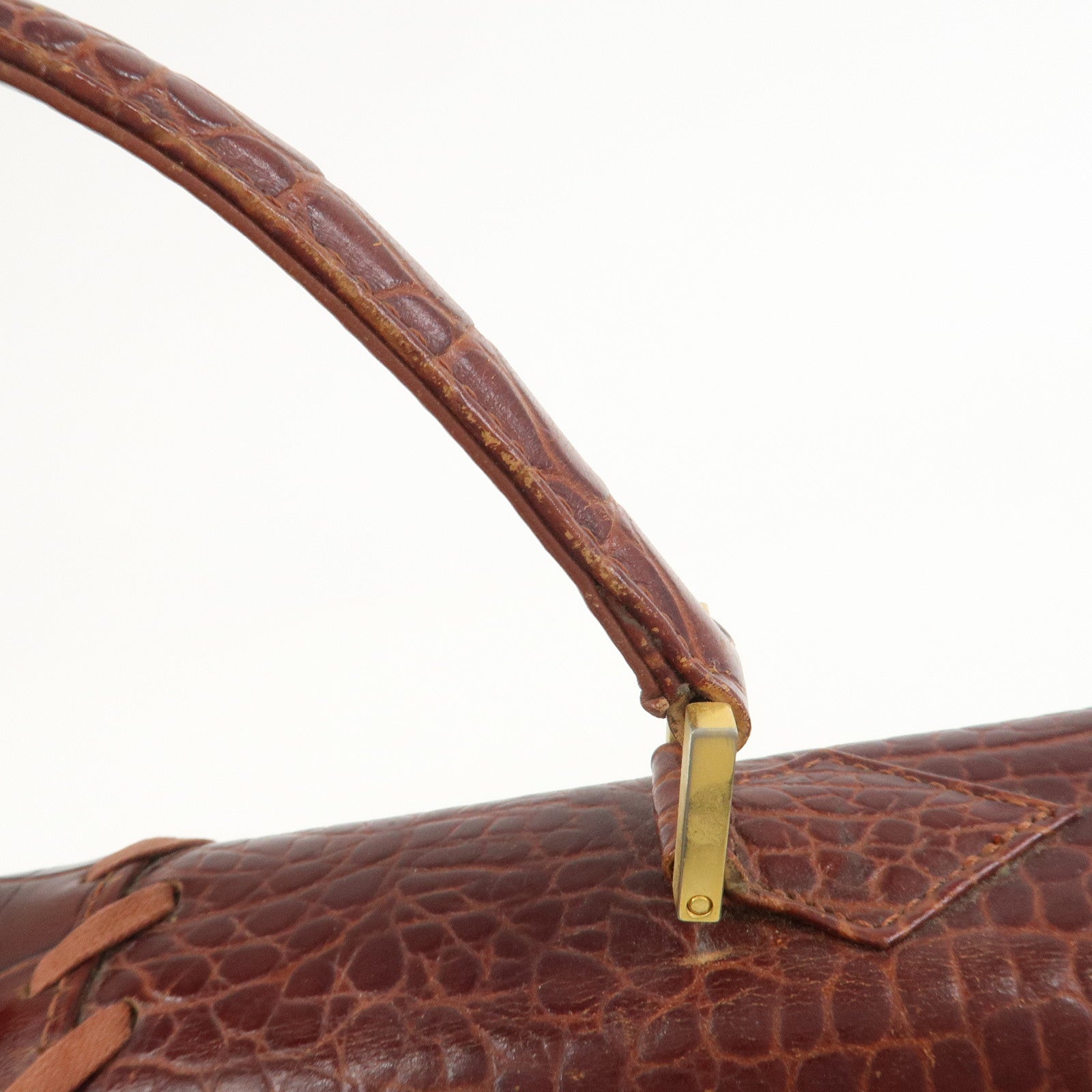 SAINT LAURENT PARIS Embossed Leather Hand Bag Red Brown
