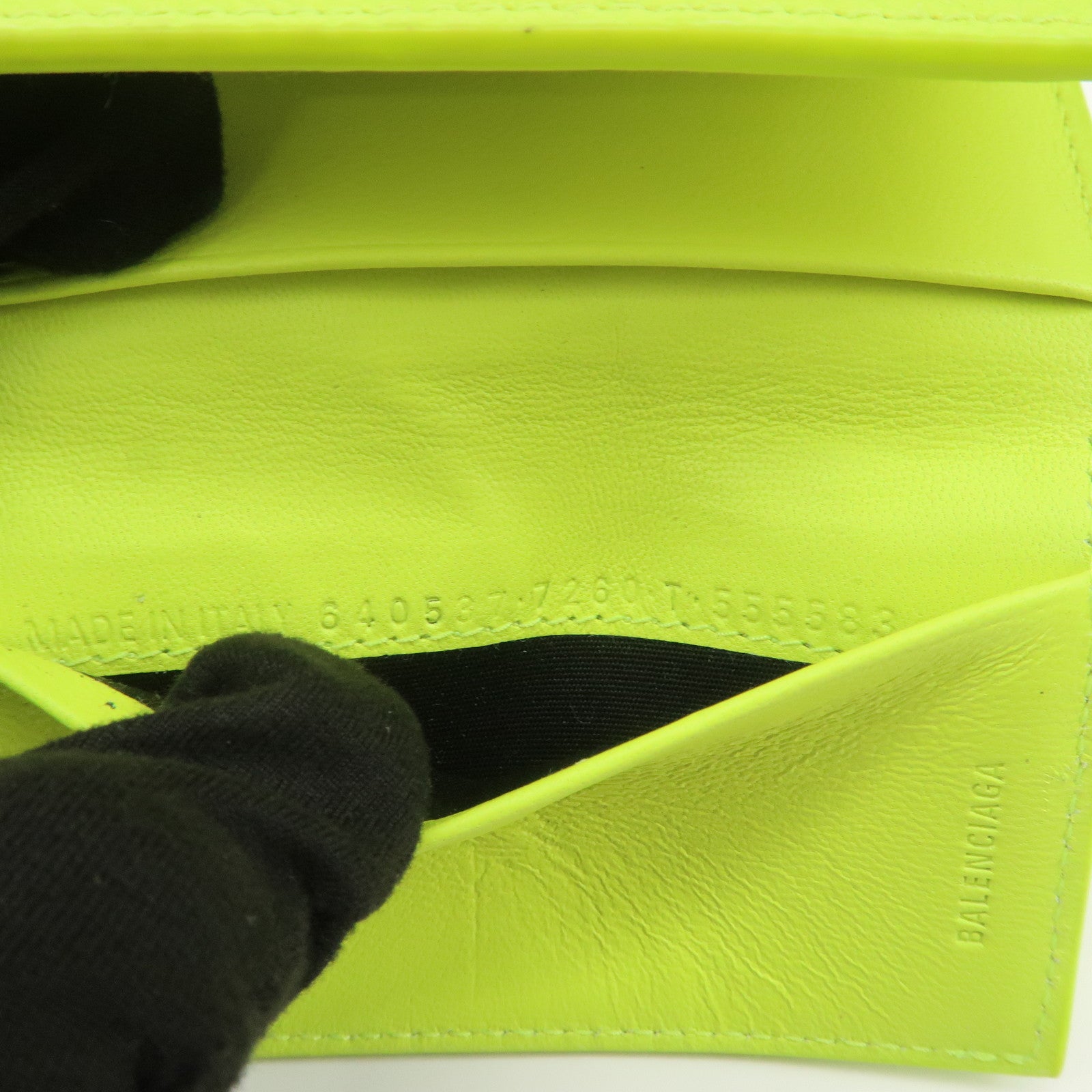 BALENCIAGA Logo Leather Key Case Key Holder Neon Yellow