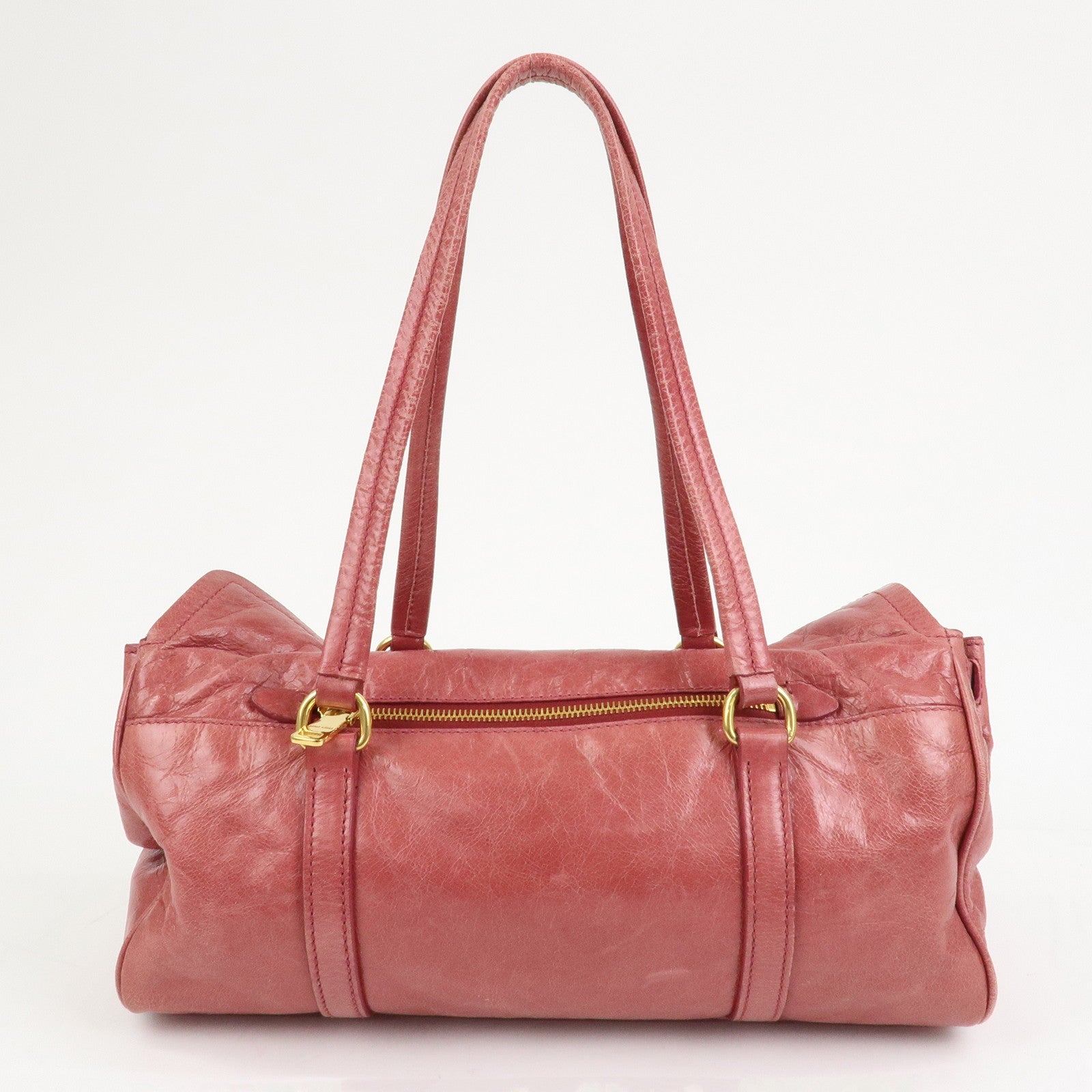 MIU MIU Logo Leather Shoulder Bag Boston Bag Pink RR1941