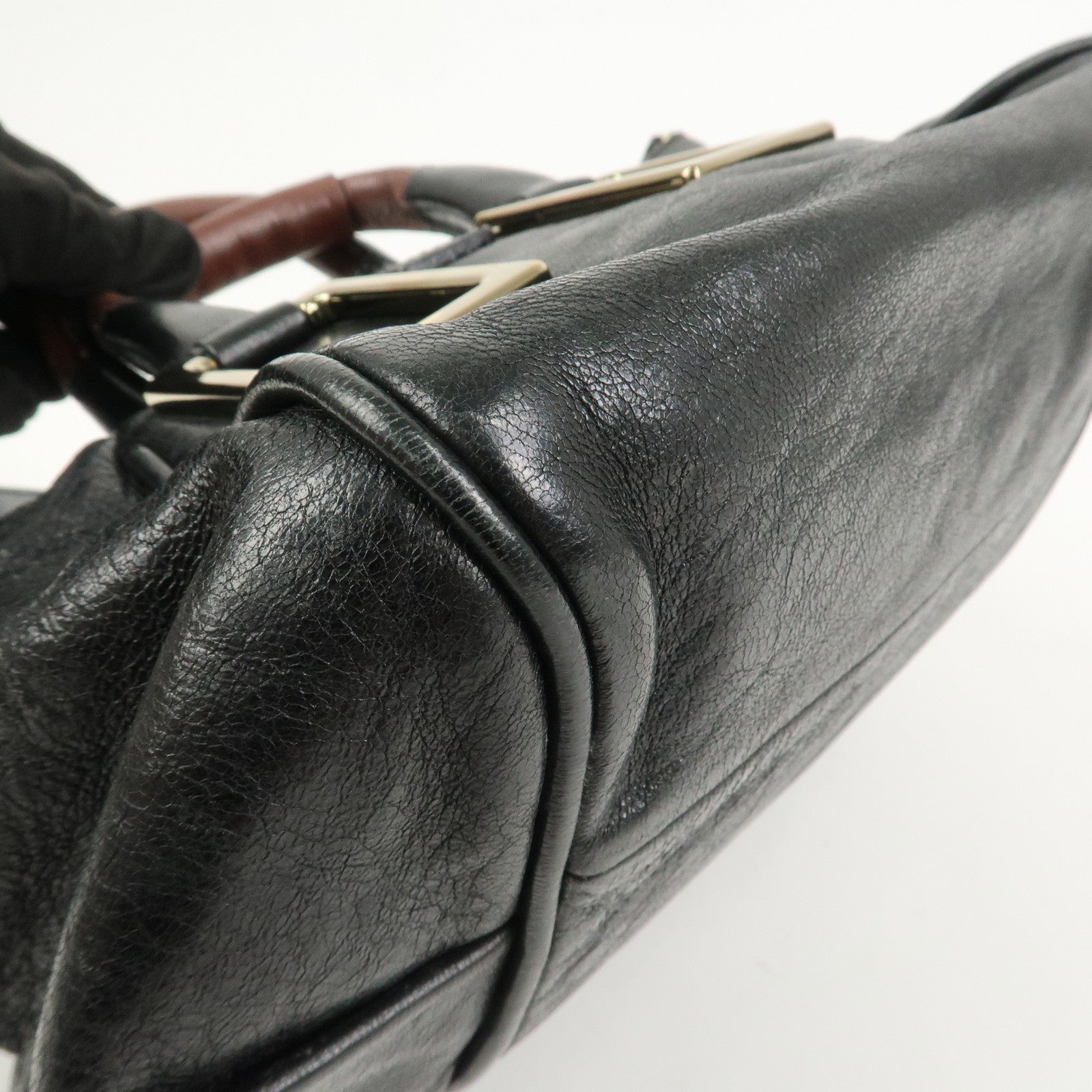 Chloe Ethel Leather Hand Bag Black Brown Gold HDW